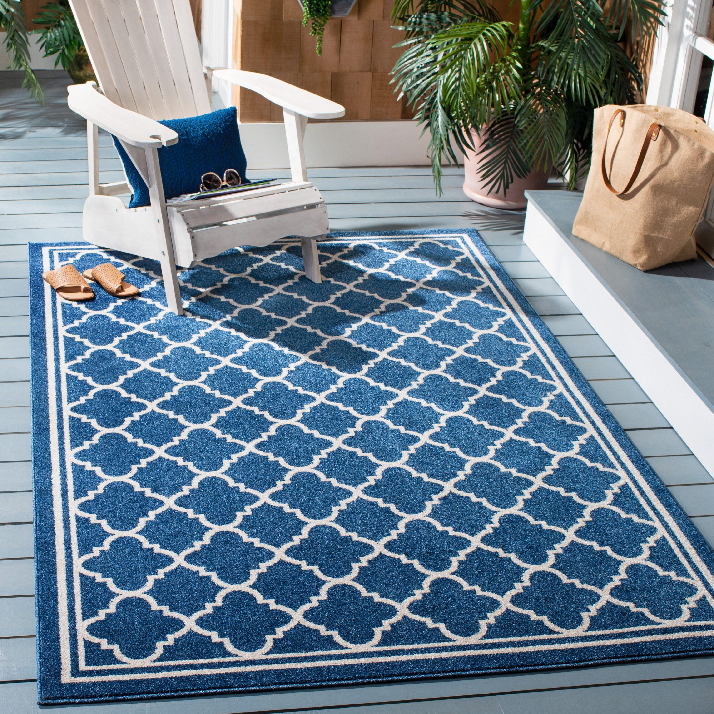 Amherst AMT422 Power Loomed Indoor Area Rug - Navy/Beige - 8'x10' - Safavieh