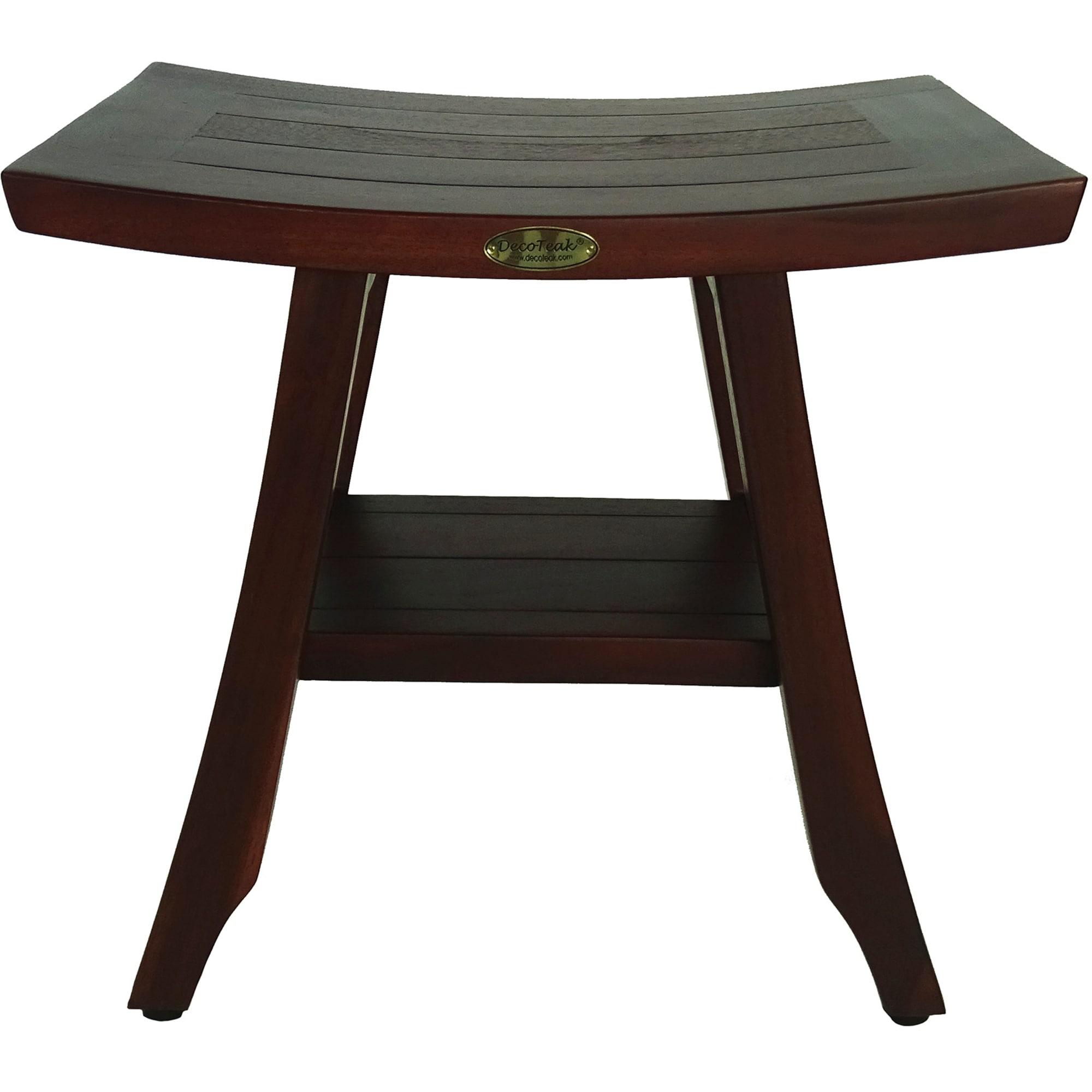 18&#34; Satori DT90 Wide Teak Wood Shower Bench with Shelf - DecoTeak