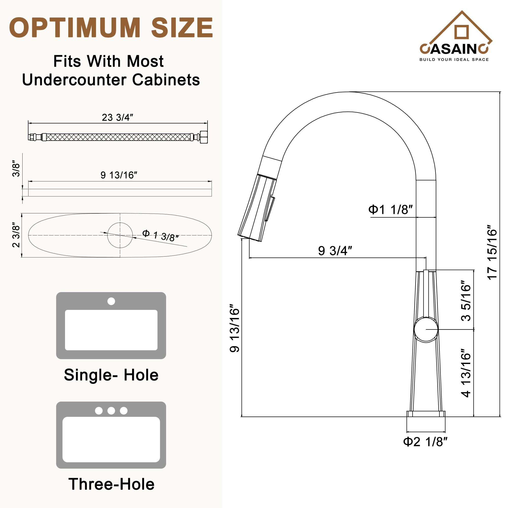 CASAINC 1.8 GPM Single-Handle Pull-Down Kitchen Faucet Single Hole Faucet