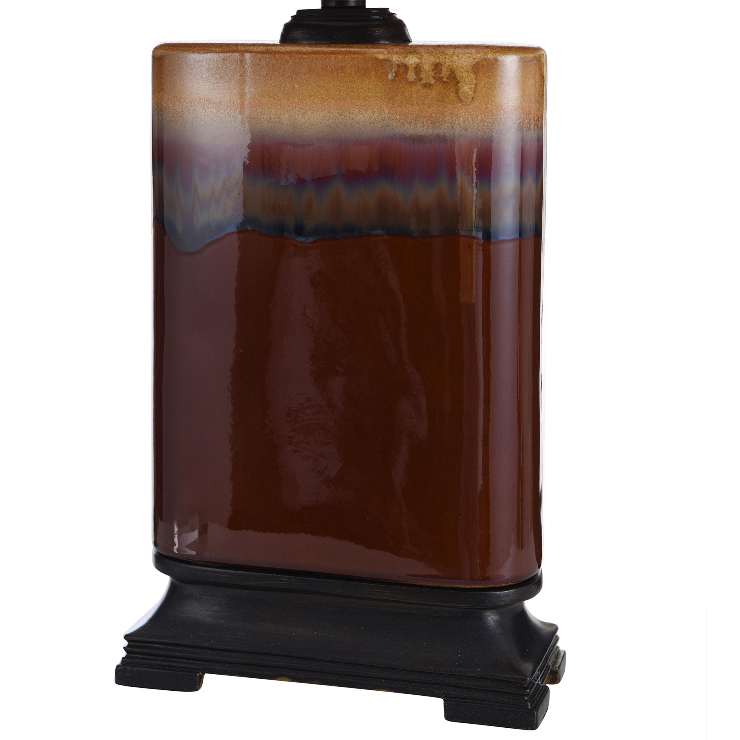 StyleCraft Reactive Glaze Table Lamp Burnt Red Glazed : Ceramic Body, Linen Shade, No Assembly Required
