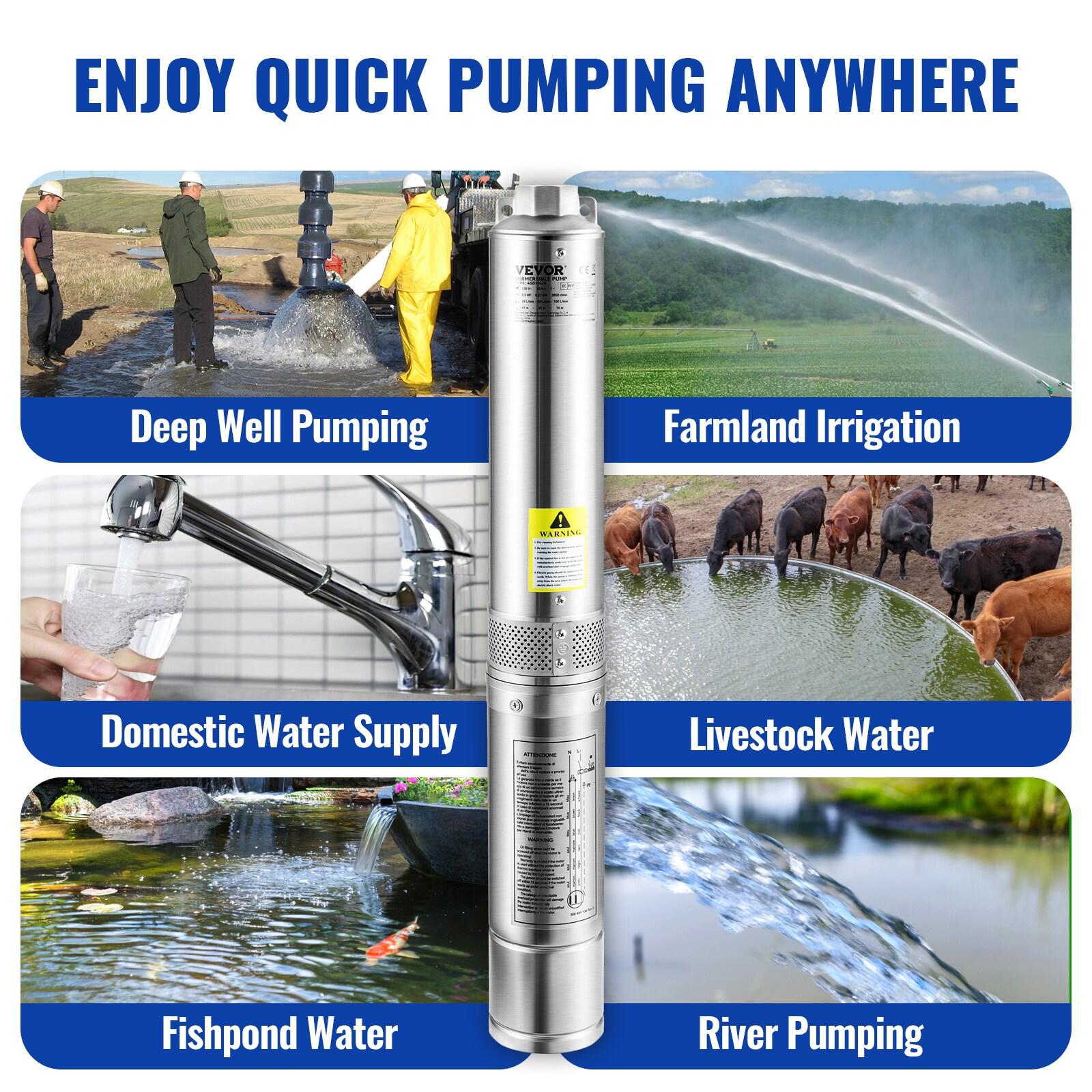 Deep Well Submersible Pump, 1HP 115V/60Hz