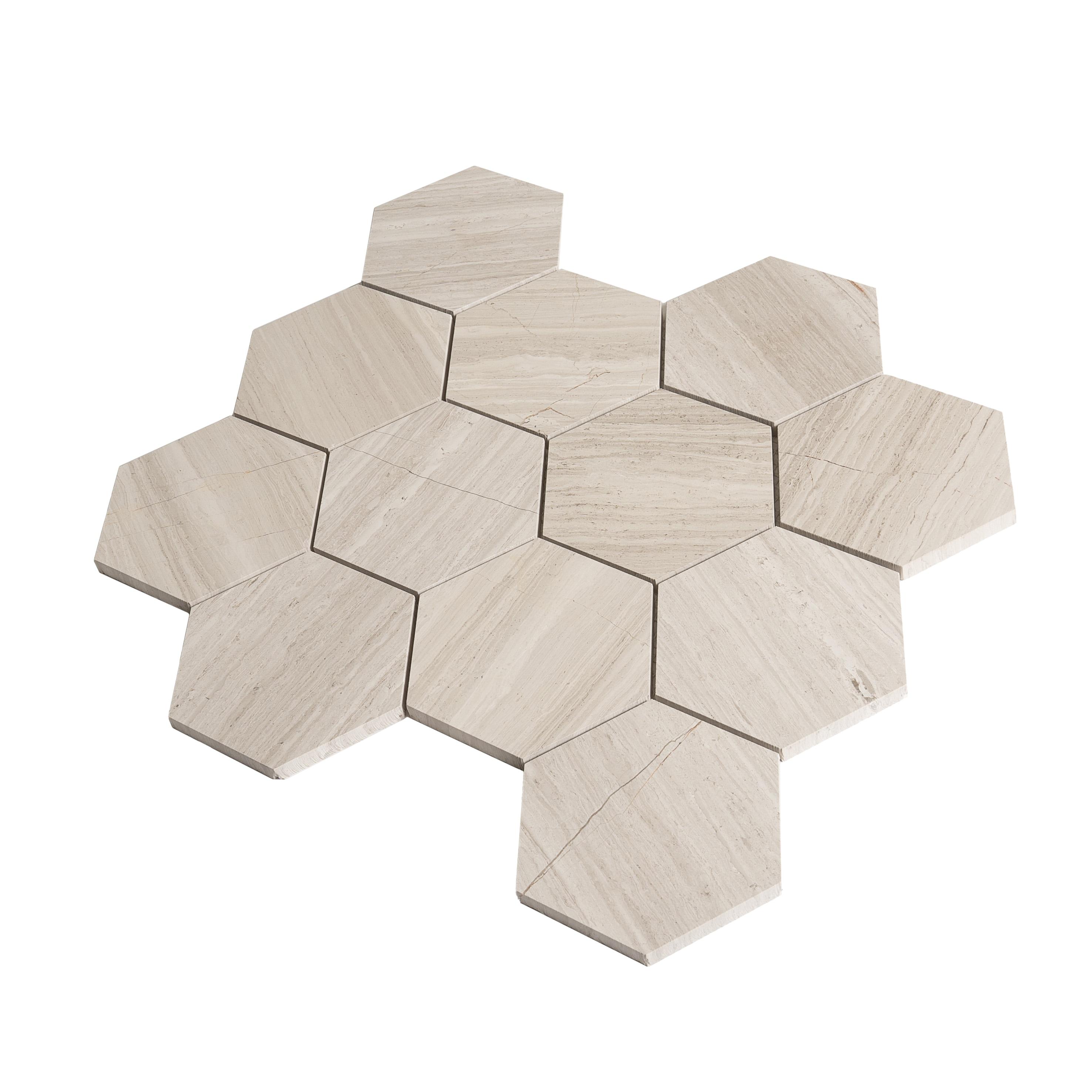 Apollo Tile   Beige 11.4-in. x 12.3-in Polished Wooden Textured Mosaic Hexagon Floor And Wall Tile (4.87 sq ft/case)