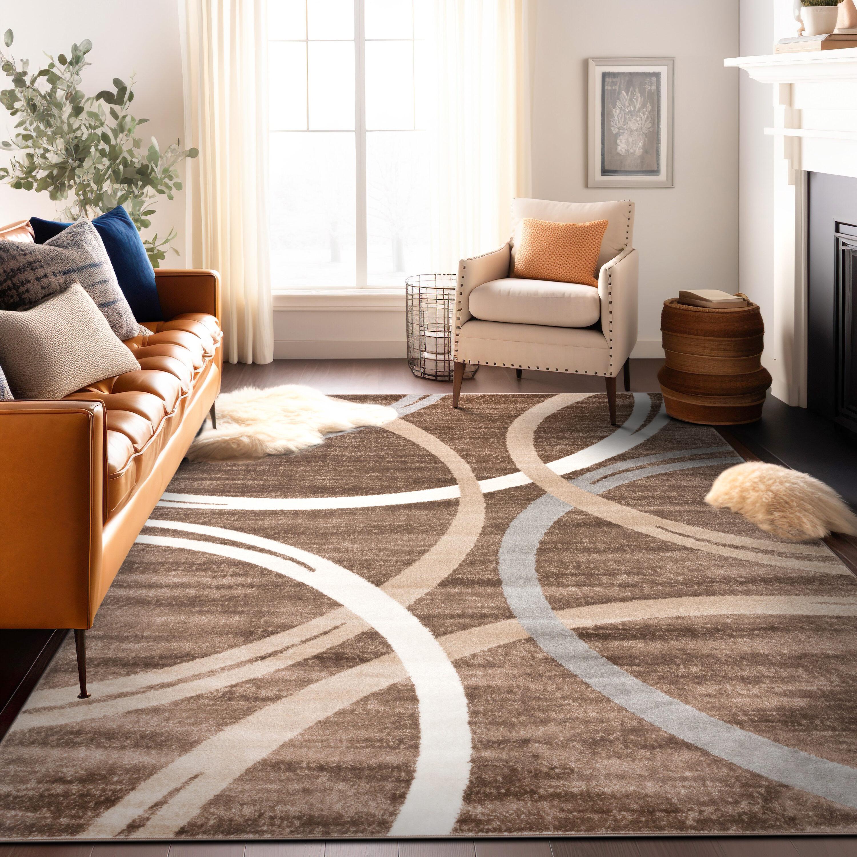 World Rug Gallery Contemporary Abstract Circles Design Brown 5'3" x 7'3" Area Rug
