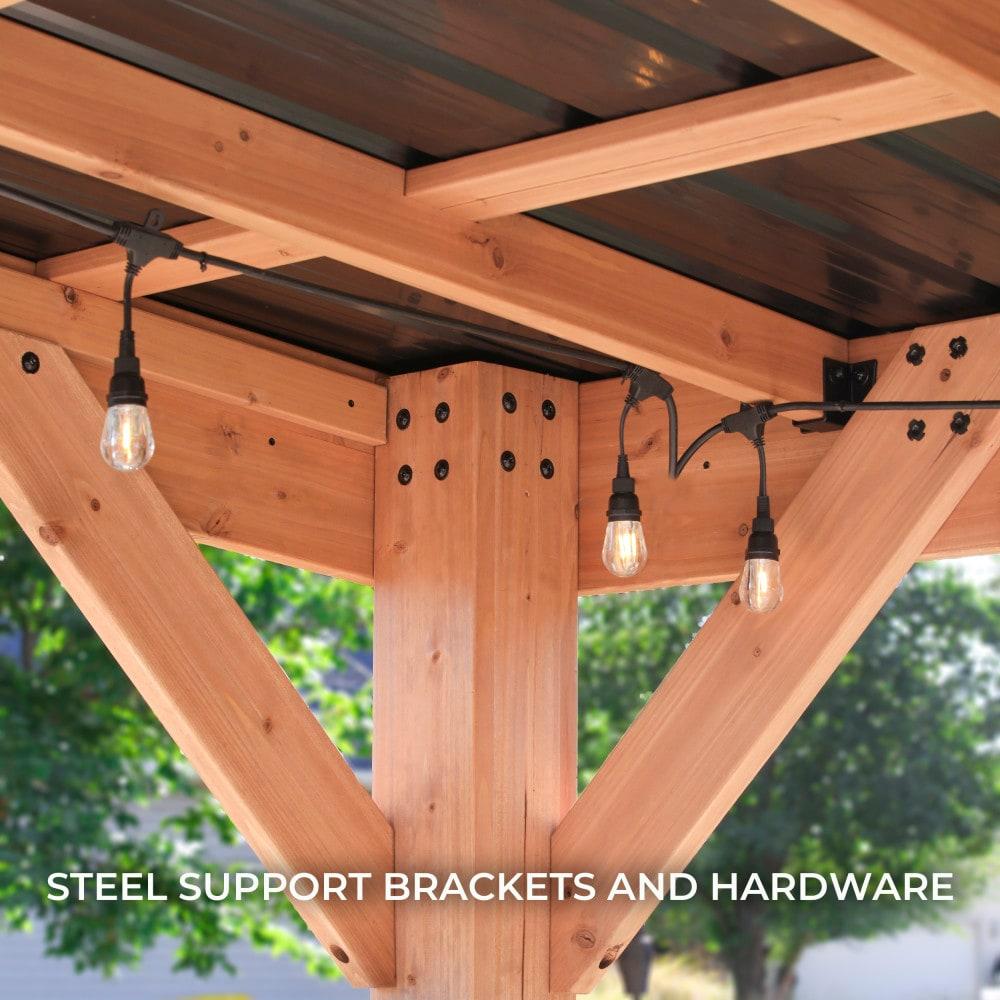 Backyard Discovery Arcadia 24'x12' Cedar Wood Gazebo, Galvanized Steel Roof, PowerPort