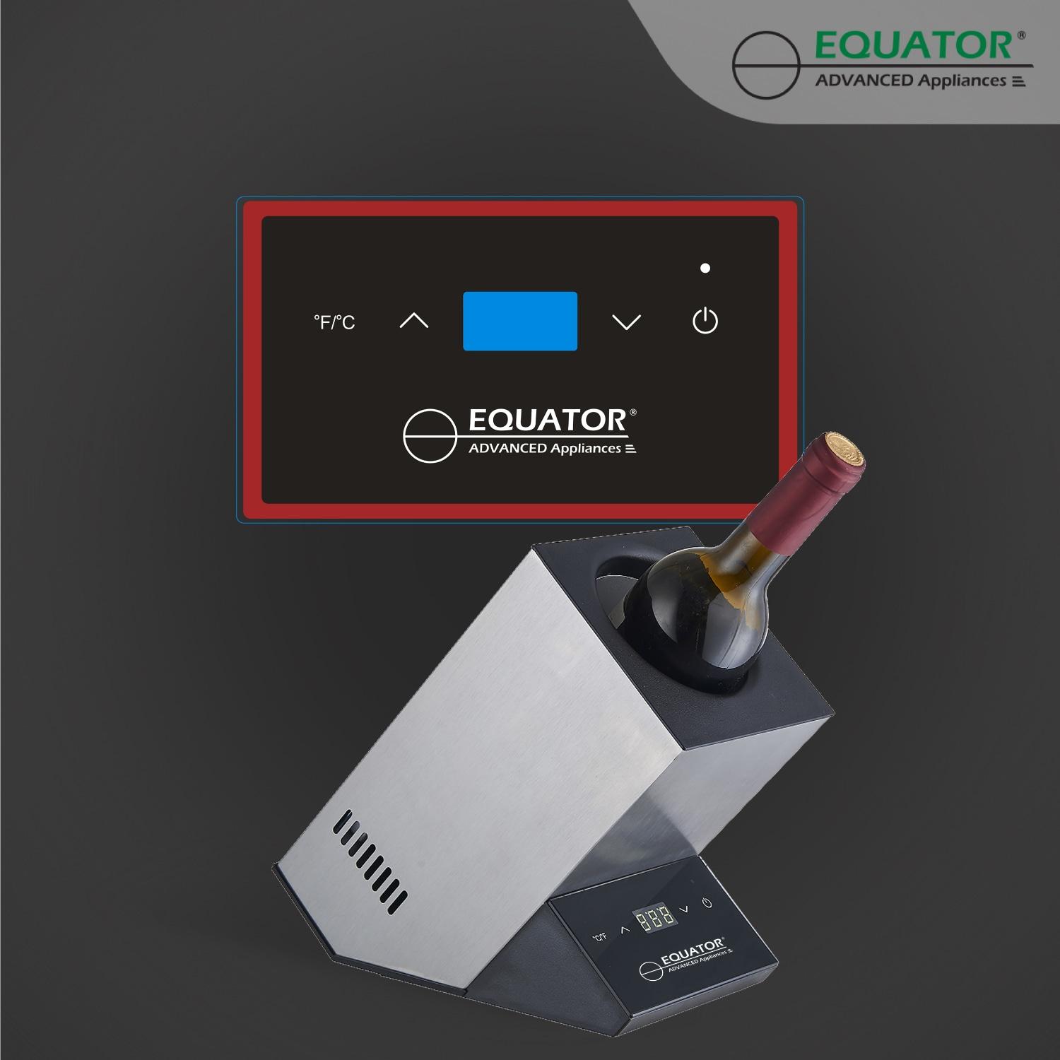 Equator Advanced Appliances Equator 110V/12V Portable Electric Wine Chiller for Red, White, Champagne, and Water Bottles, 750mL Single Bottle Cooler, Stainless Body, Rechargeable, 24h Cold, Ideal for Parties & Gifts