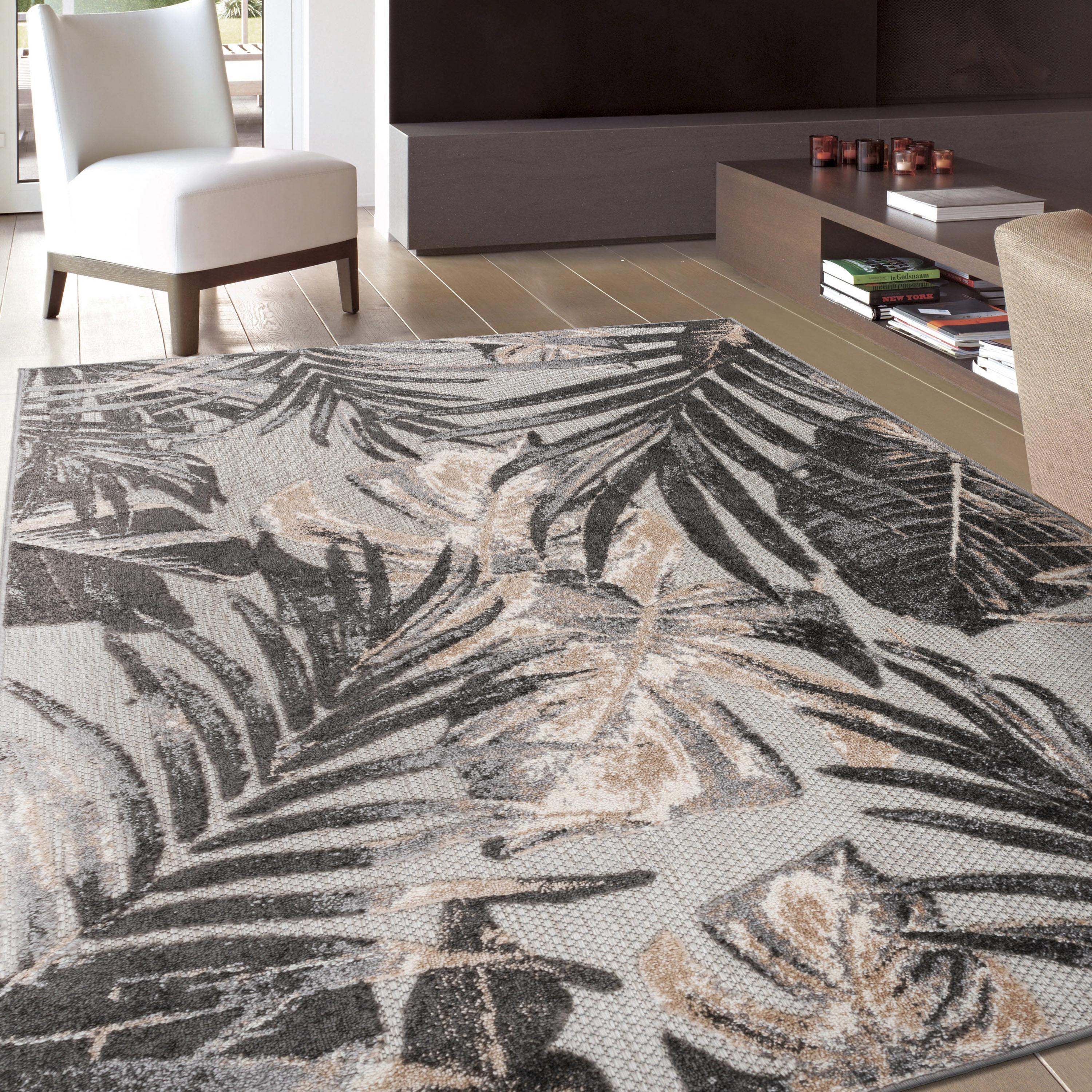 World Rug Gallery Floral Leaves Indoor/Outdoor Area Rug - Gray 7'10" x 10'