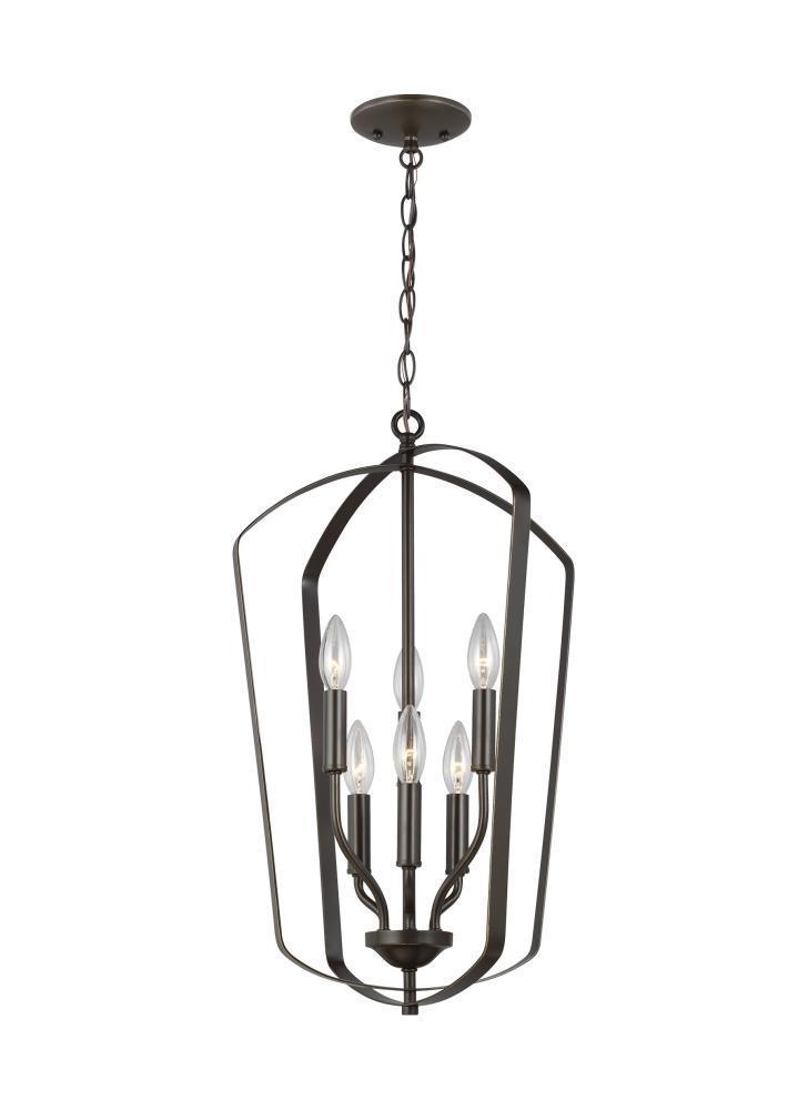 Bronze Six-Light Incandescent Hall Pendant with Torpedo Candelabra Bulbs