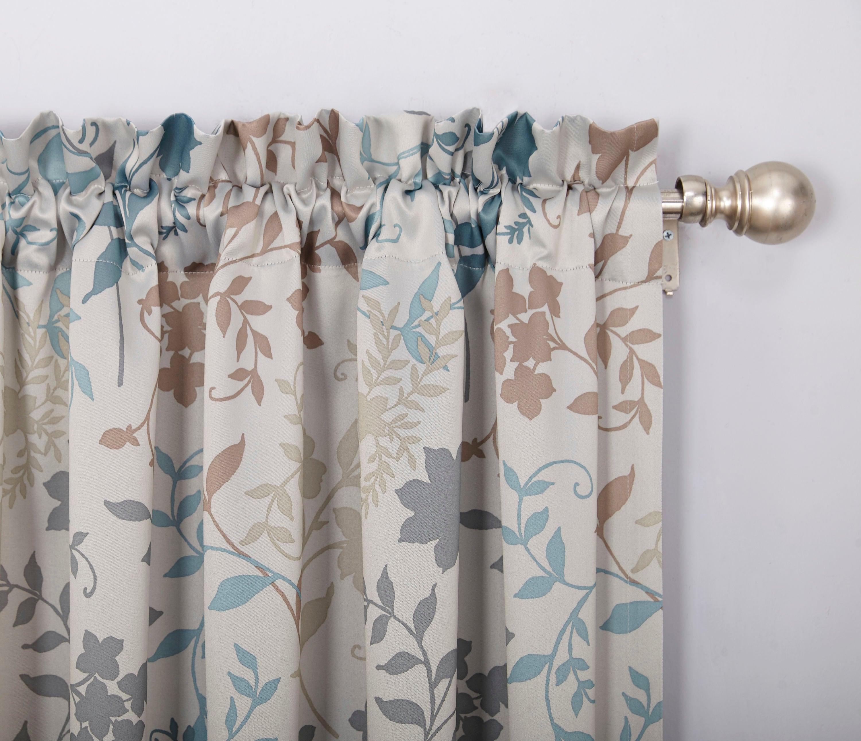 Sun Zero Oakland Rod Pocket Room Darkening Floral Print Window Single Curtain Panel, 54" x 84", Stone