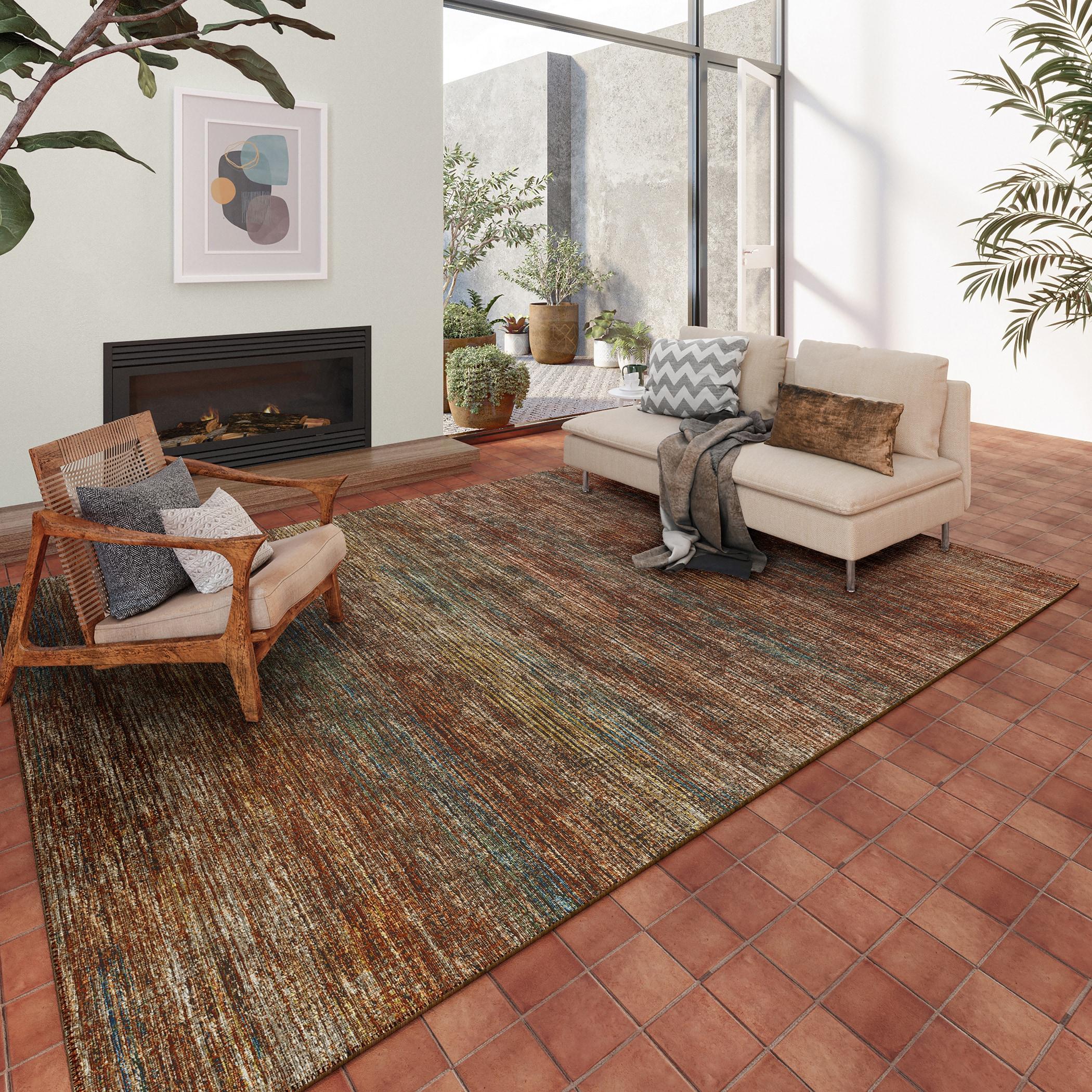 Addison Rugs Indoor/ Outdoor Marston Dynamic Transitional Striped Washable Area Rug 3' x 5' - Canyon