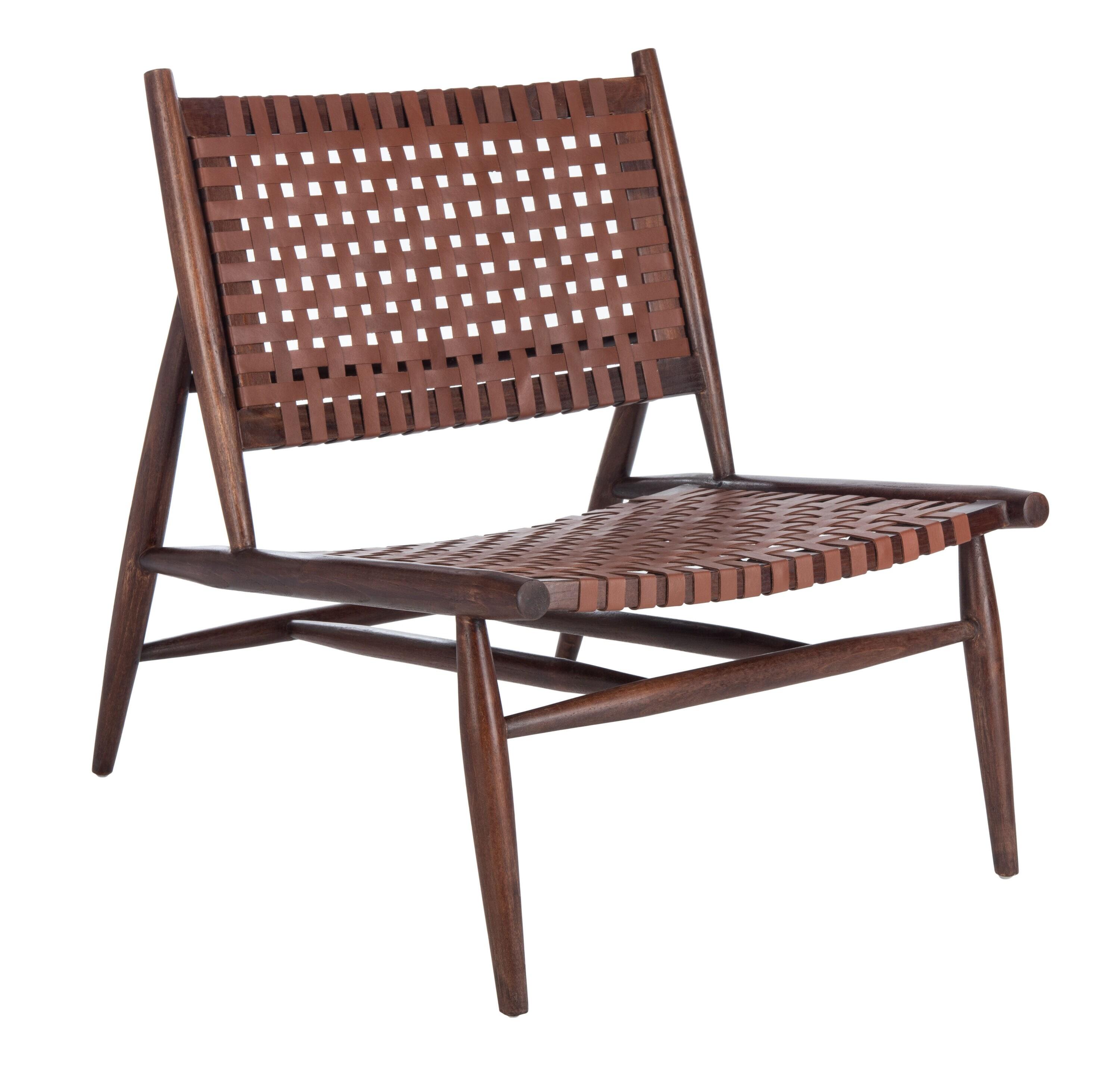 Soleil Leather Woven Accent Chair - Cognac - Safavieh