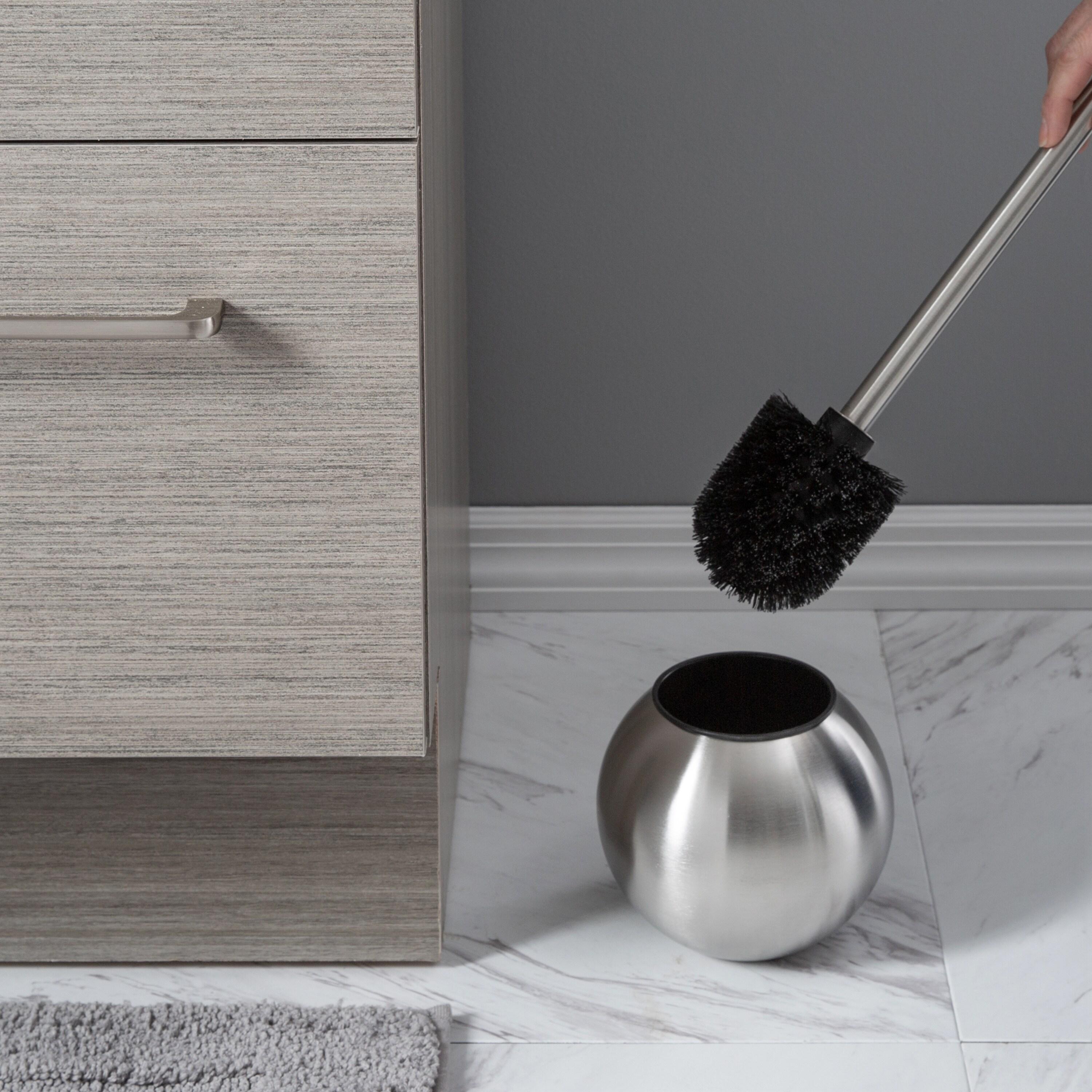 Globe Design Toilet Brush and Holder Stainless Steel - Bath Bliss