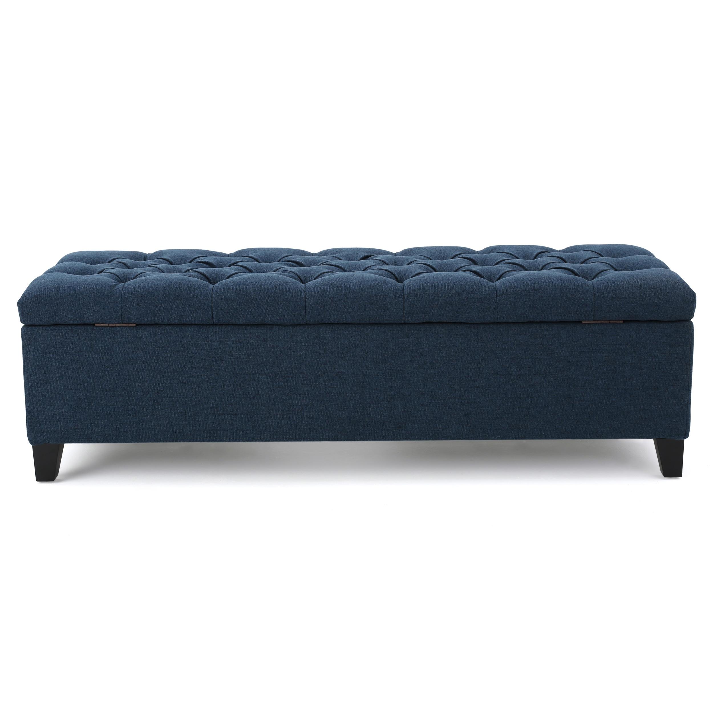 Ottilie Storage Ottoman Dark Blue - Christopher Knight Home: Upholstered Bedroom Seating with Tufted Lid