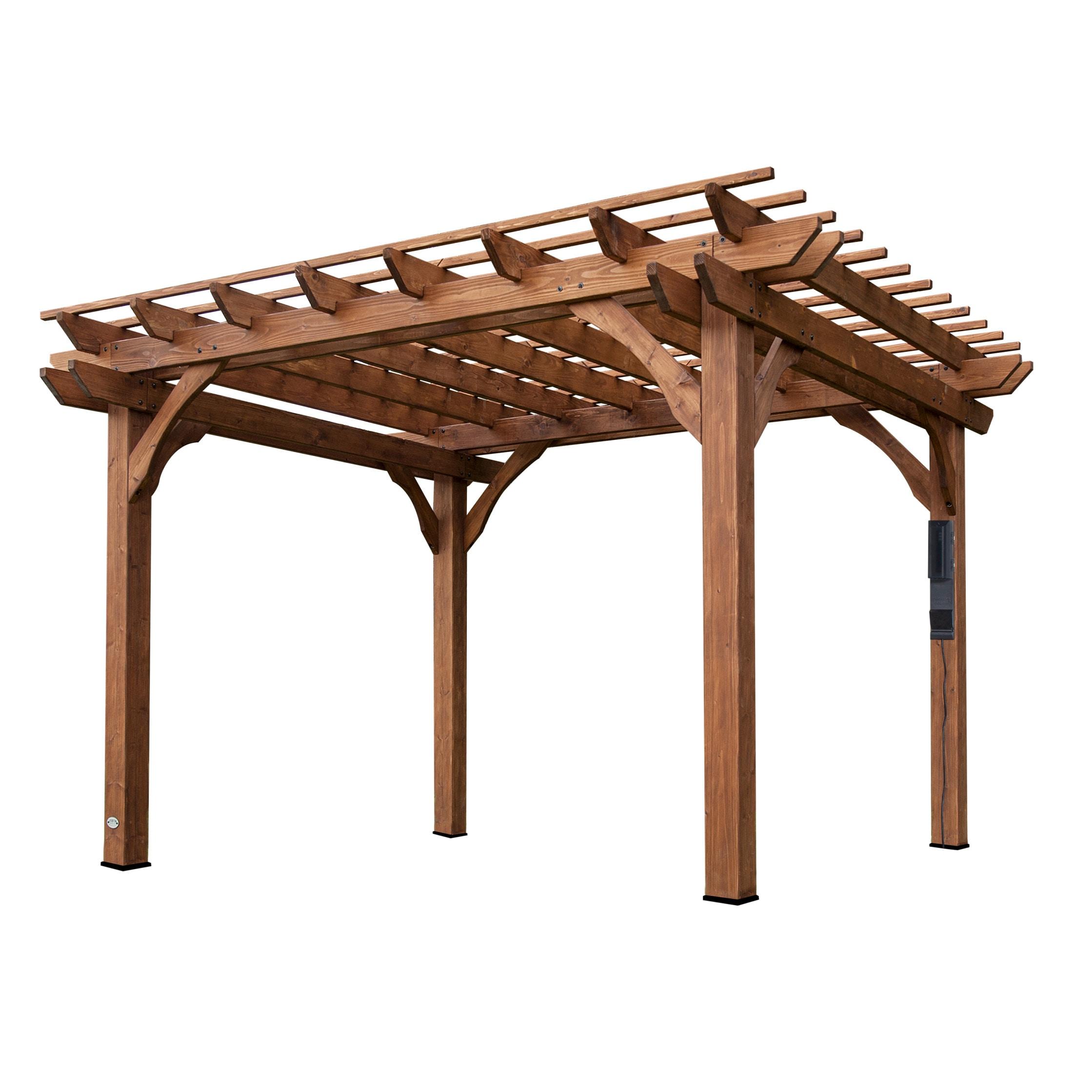 Backyard Discovery Beaumont 12'x10' Cedar Wood Patio Pergola Kit, Trellis Roof, PowerPort