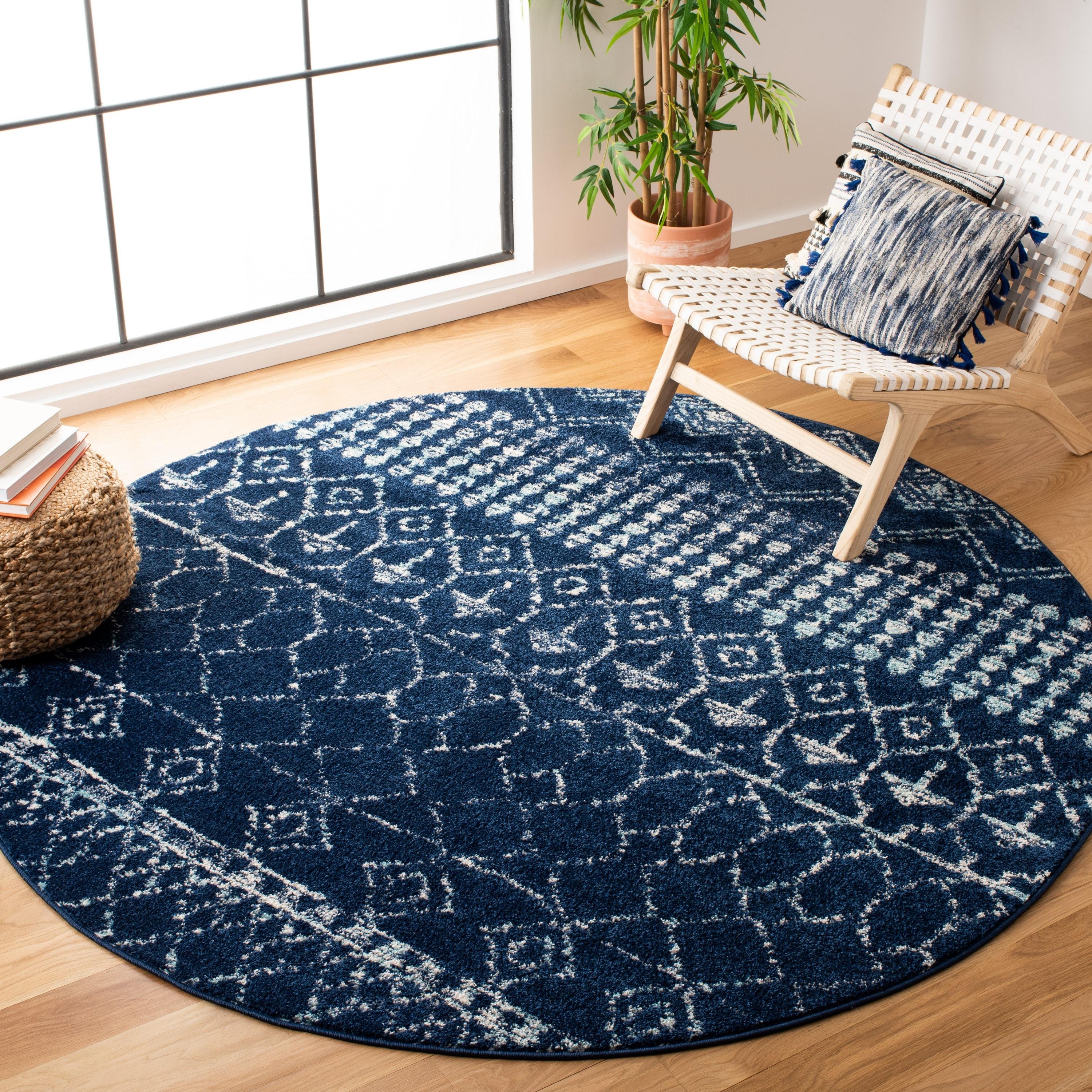 Tulum TUL229 Power Loomed Area Rug - Navy/Ivory - 5' round - Safavieh.