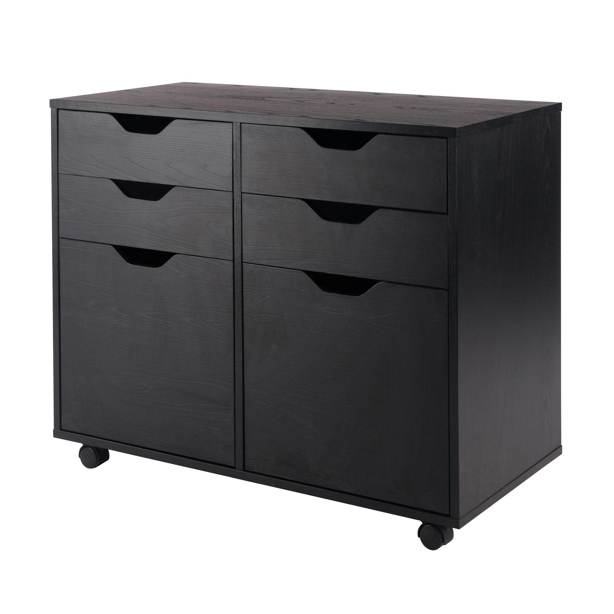 Halifax 2 Sections Mobile Storage Cabinet Black - Winsome: Wheeled Organizer with Locking Casters