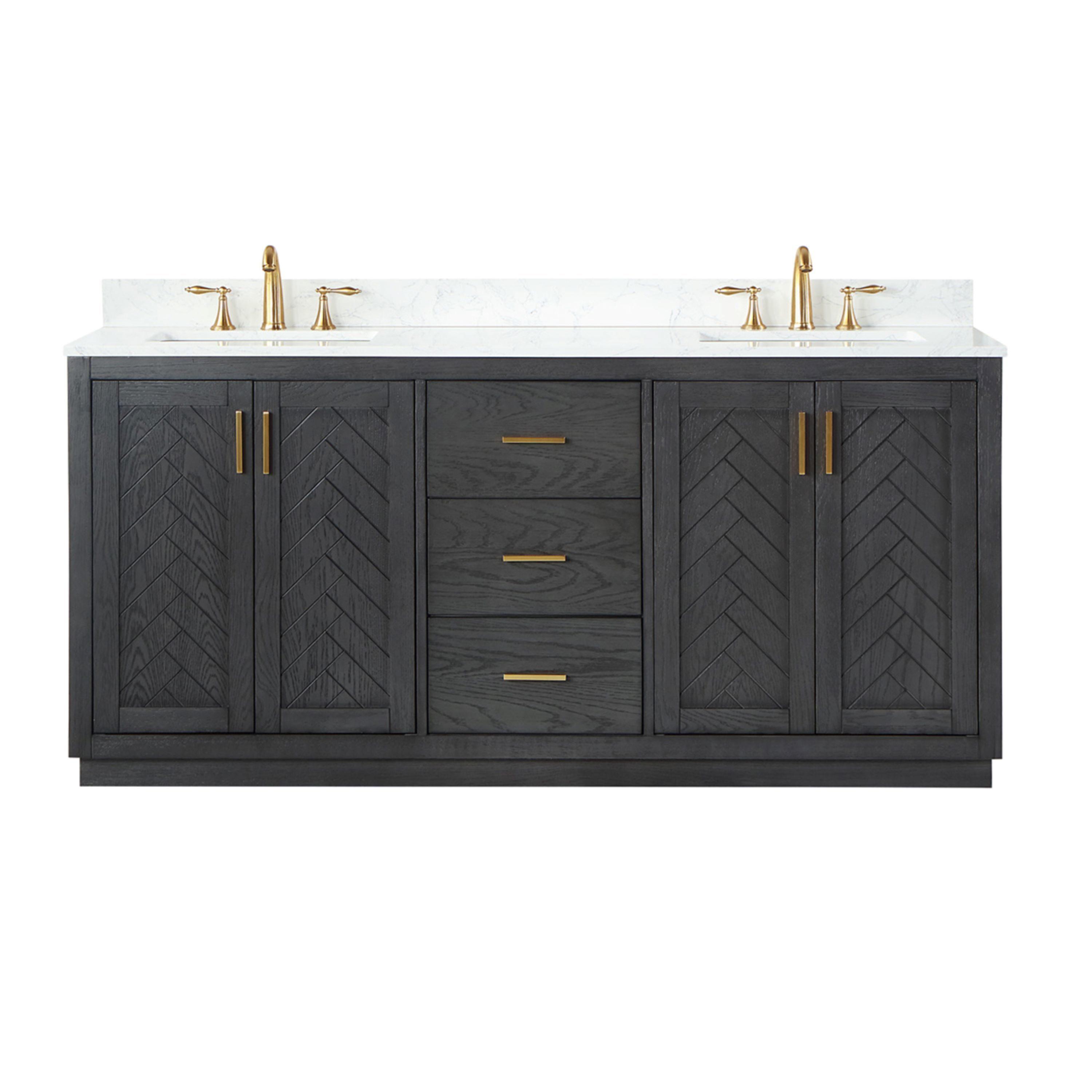 Gazsi 72" Double Bathroom Vanity Set in Brown Oak without Mirror