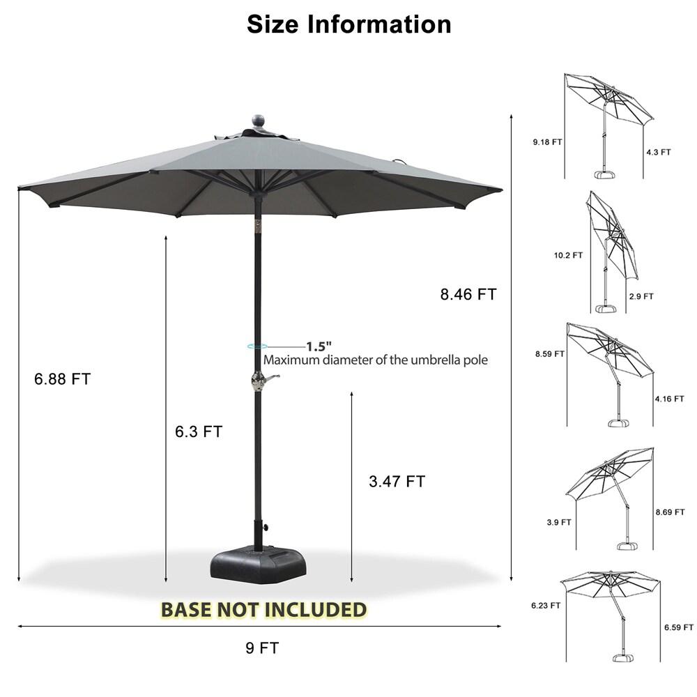 PURPLE LEAF 9 ft Patio Umbrella Outdoor Market Umbrella w/ Dual Tilt Buttons & Crank, 8 Aluminum Ribs, UV Protection for Garden Deck Pool Patio - Gray