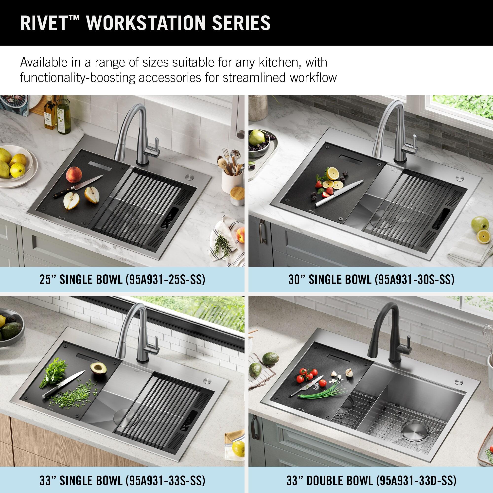 Delta Rivet™ 30" L Workstation Kitchen Sink Drop-In Top Mount 16 Gauge  Stainless Steel Single Bowl