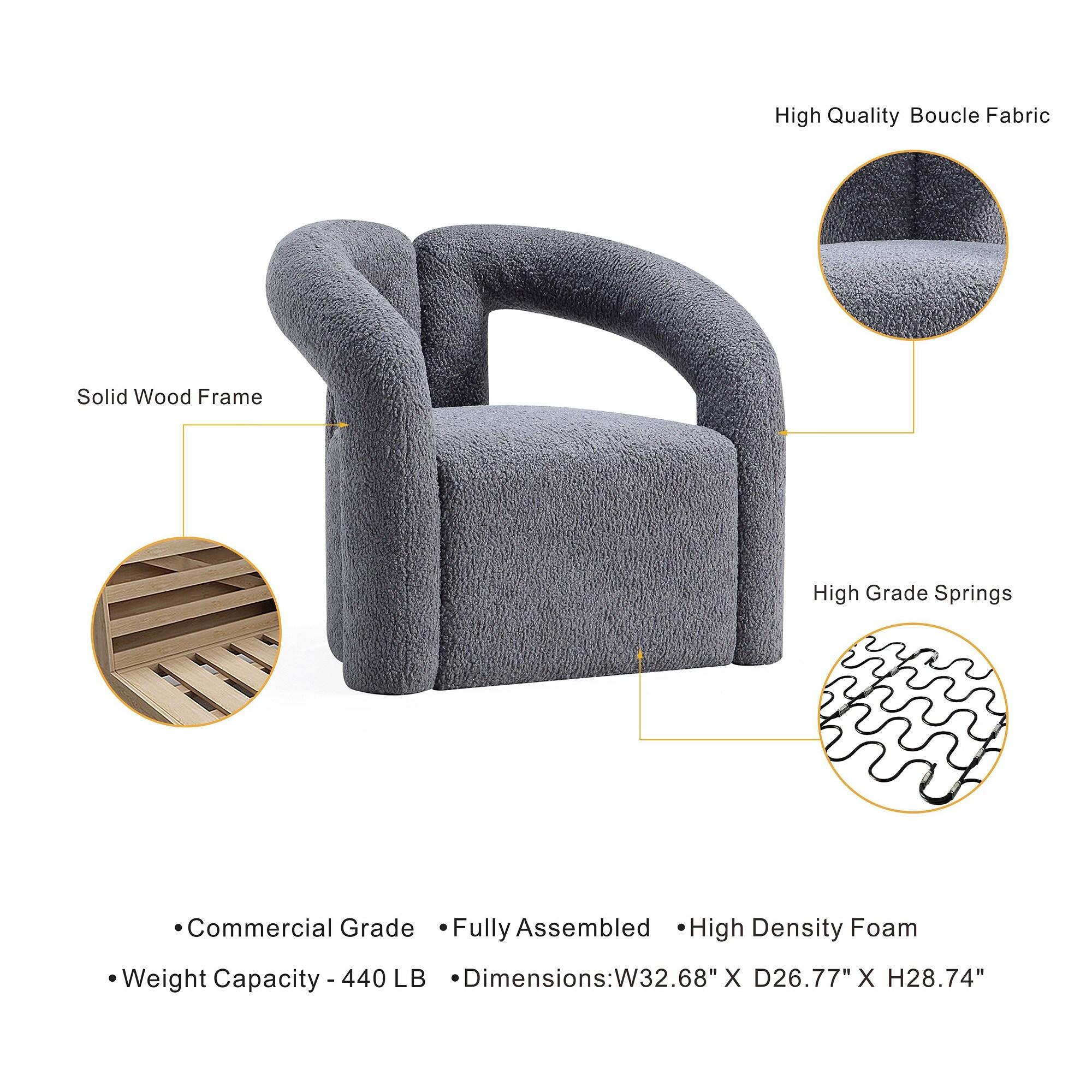 Manhattan Comfort Darian Modern Boucle Upholstered Accent Chair Gray: Pine Frame, Foam Cushion, No Assembly Required