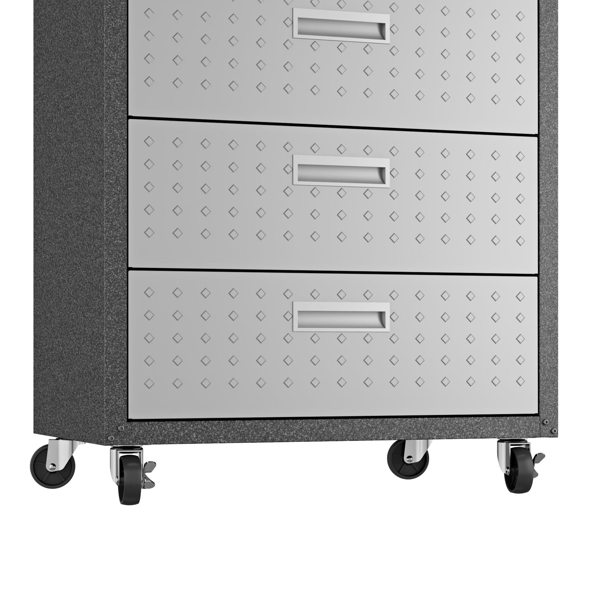 Fortress Textured Metal 31.5" Garage Mobile Chest with 3 Full Extension Drawers in Grey