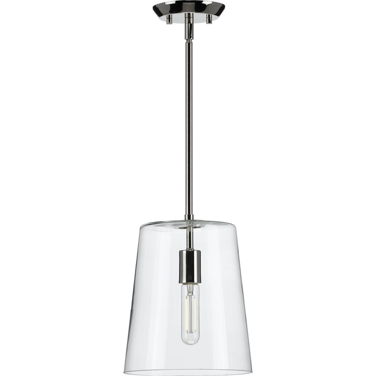 Progress Lighting Clarion 1-Light Pendant, Polished Nickel, Clear Glass Shade