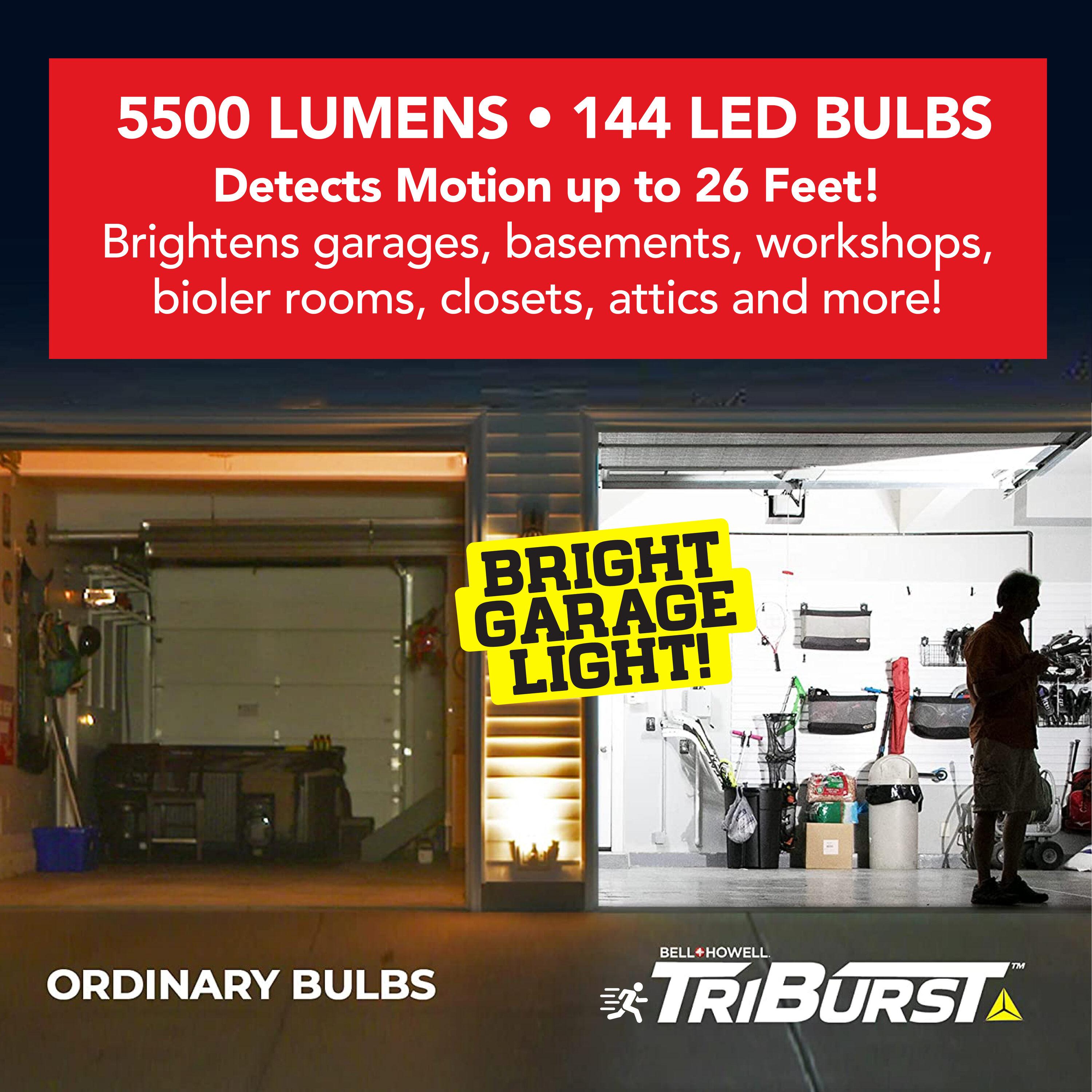 Bell + Howell TriBurst Garage Light 144 LED Bulb 5500 Lumens Ceiling Socket Motion Sensor 4000K 60W