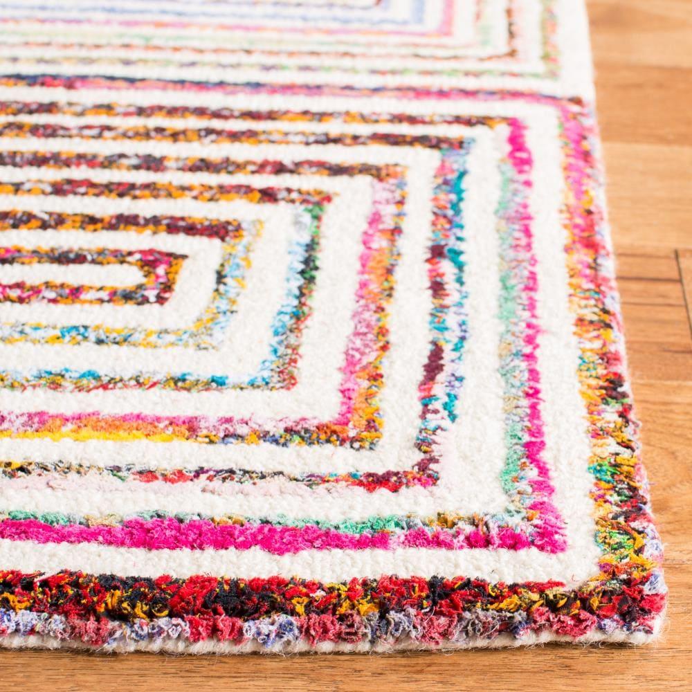 Dakota Fields Nantucket Hand Tufted Wool/Cotton Geometric Rug in Brown/Pink/Blue