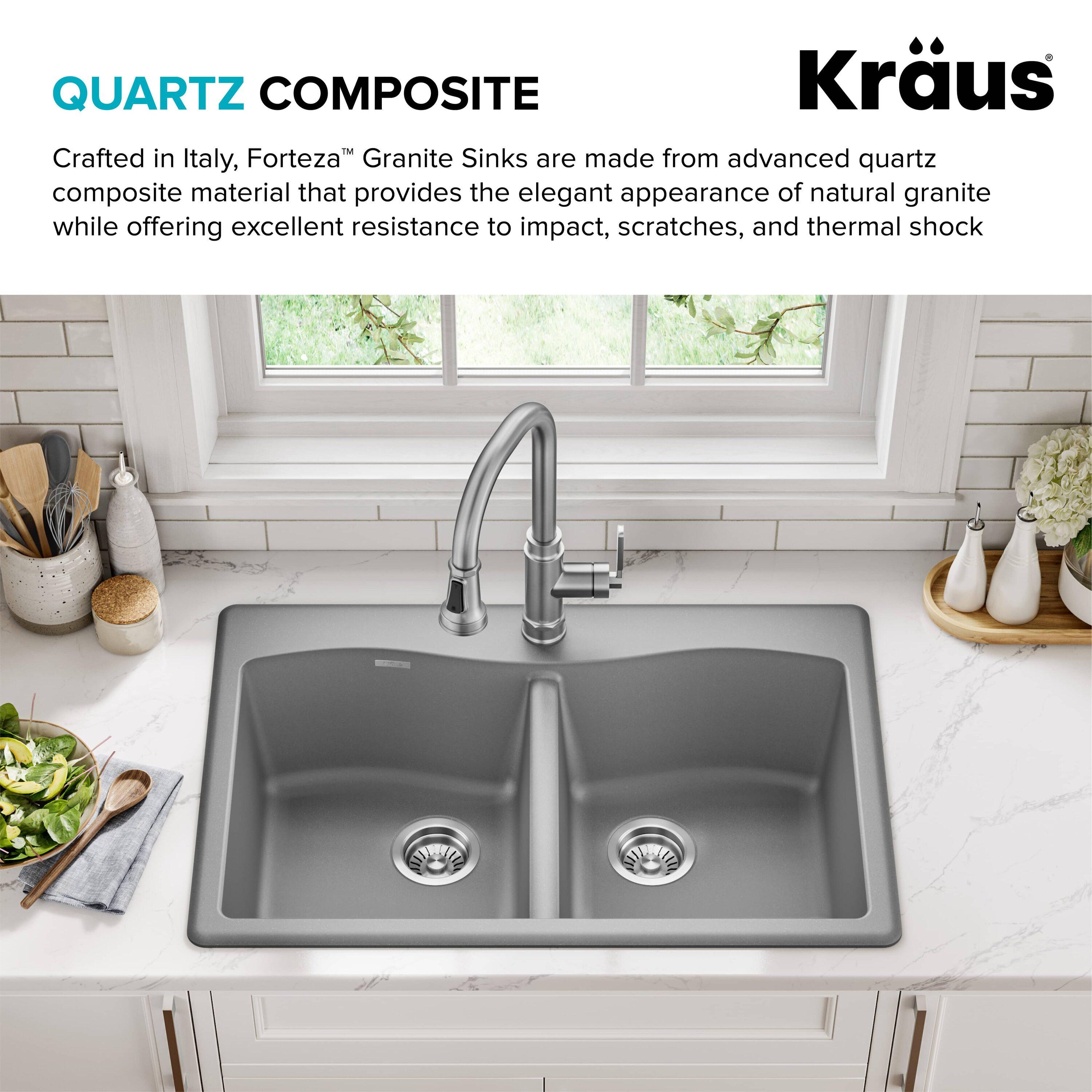 KRAUS Forteza™ 33" L Dual Mount 50/50 Double Bowl Granite Kitchen Sink