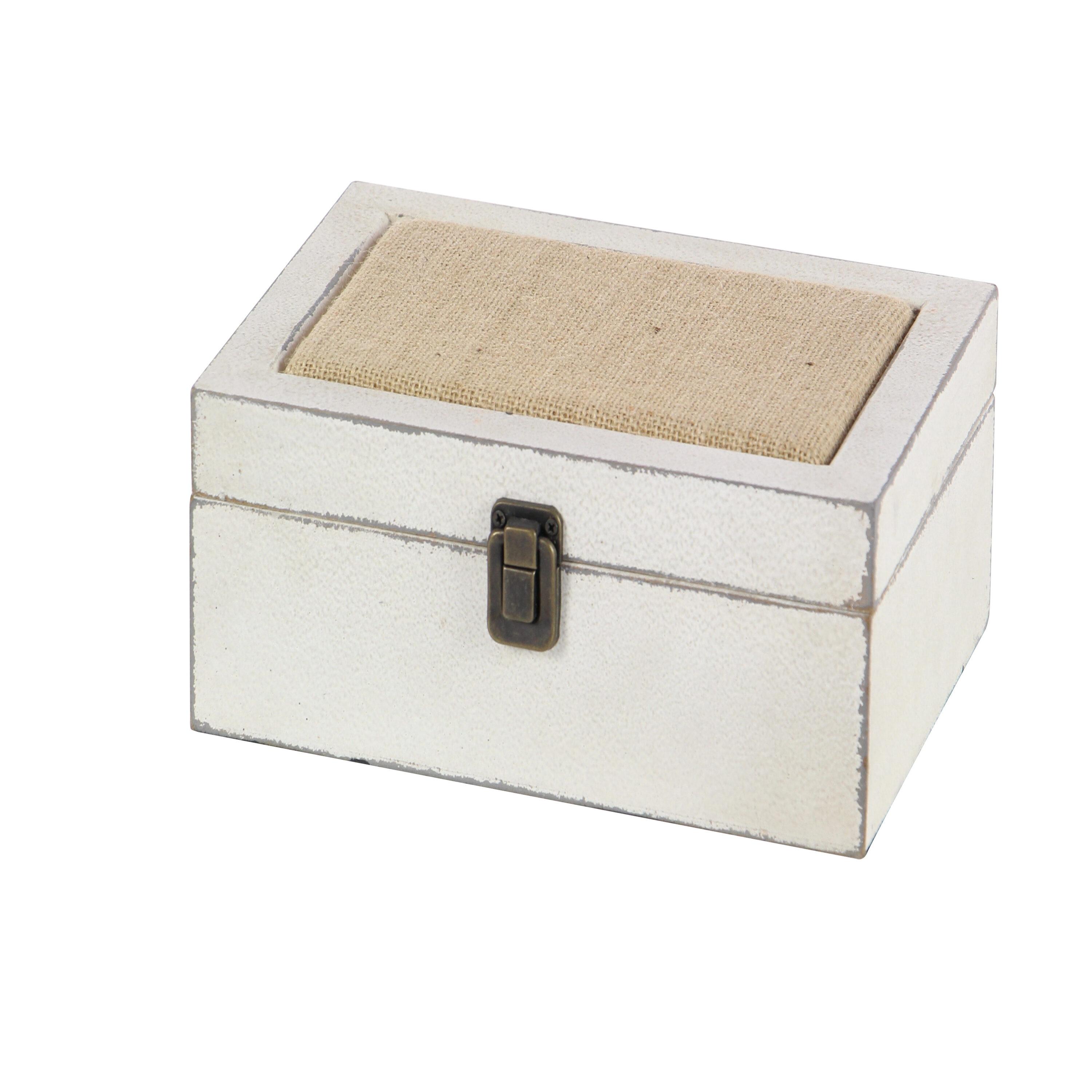 DecMode White Wood Decorative Box with Hinged Lid, 2 Count