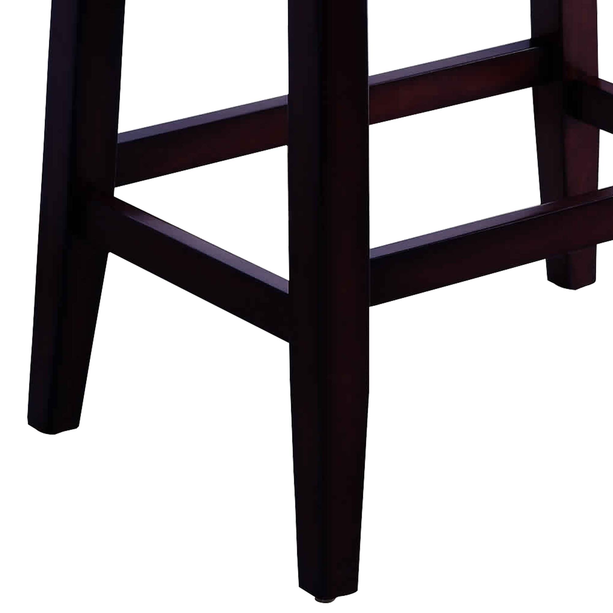 Wooden Stools with Saddle Seat & Button Tufts, Black & Brown - Set of 2