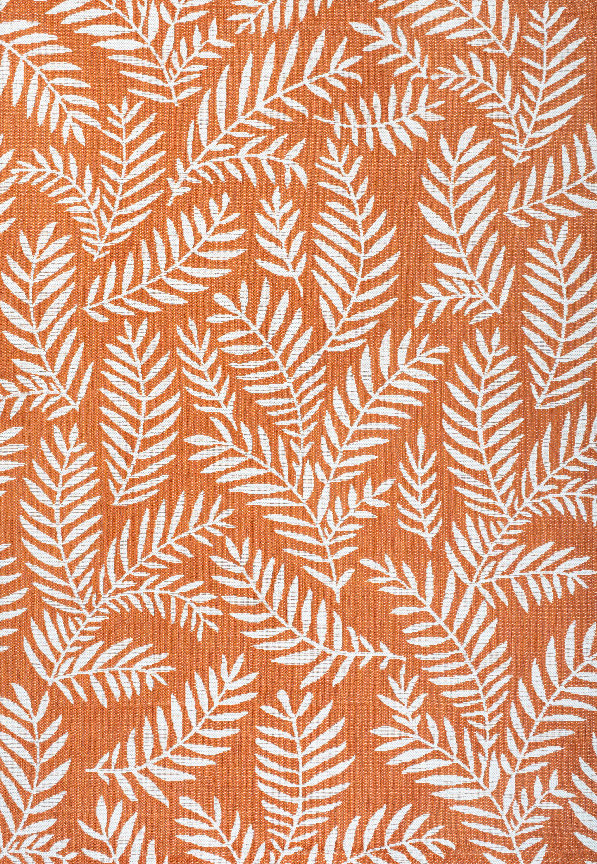 8' x 10' Nevis Palm Frond Indoor/Outdoor Area Rug, Orange/Cream - JONATHAN Y