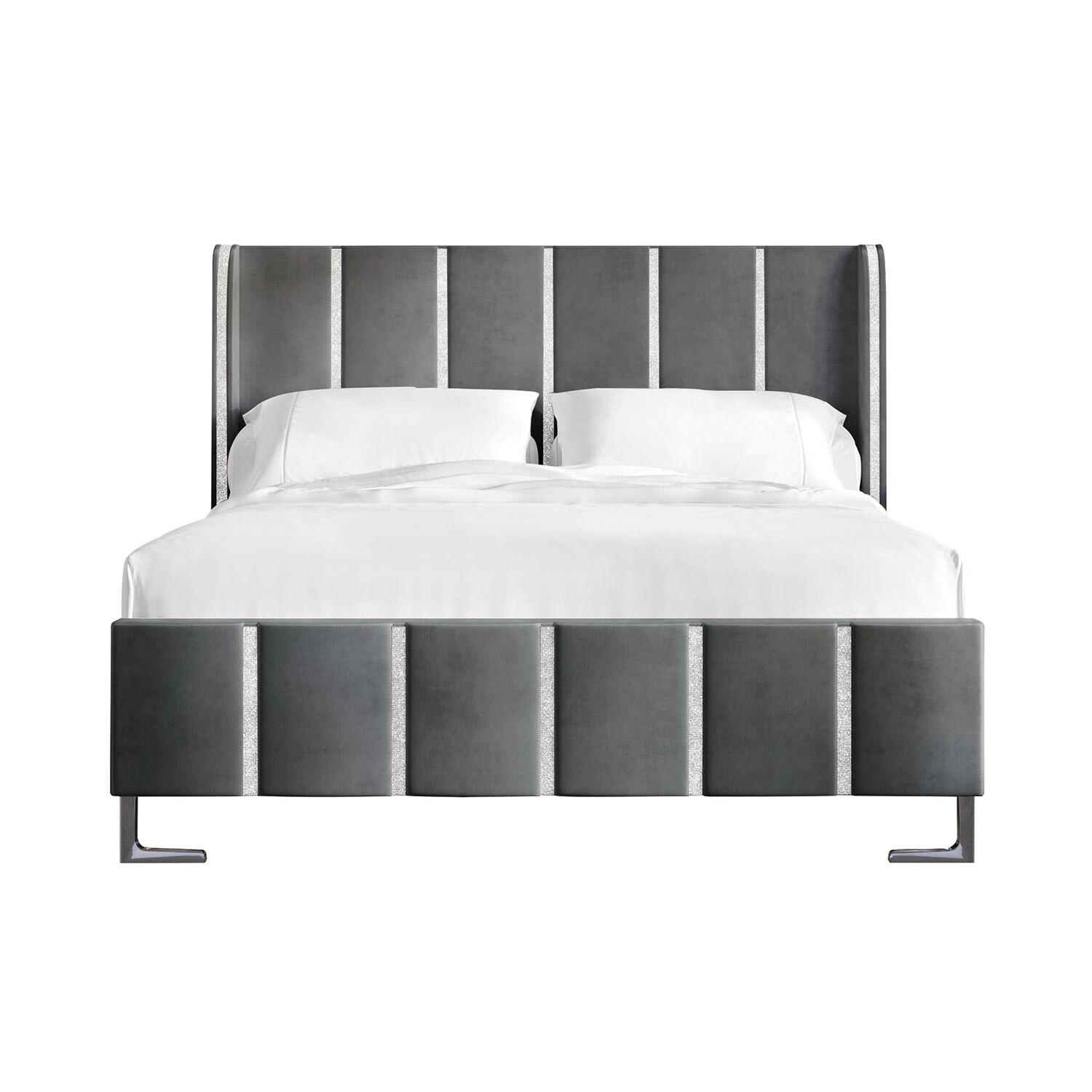 ChaletPosh Queen Size Upholstered Bed in Light Grey Velvet