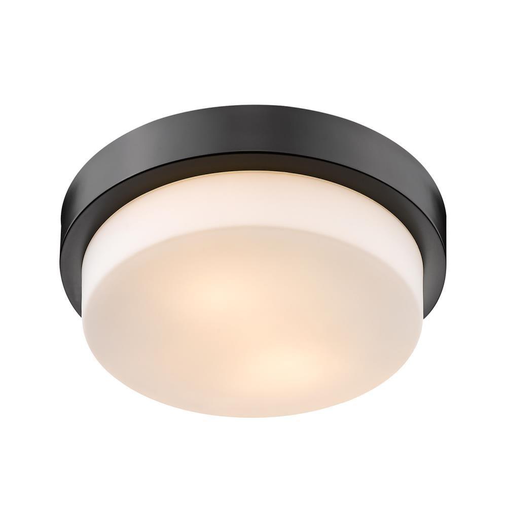 Golden Lighting Multi-Family 11" 2-Light Flush Mount in Matte Black with Opal Glass