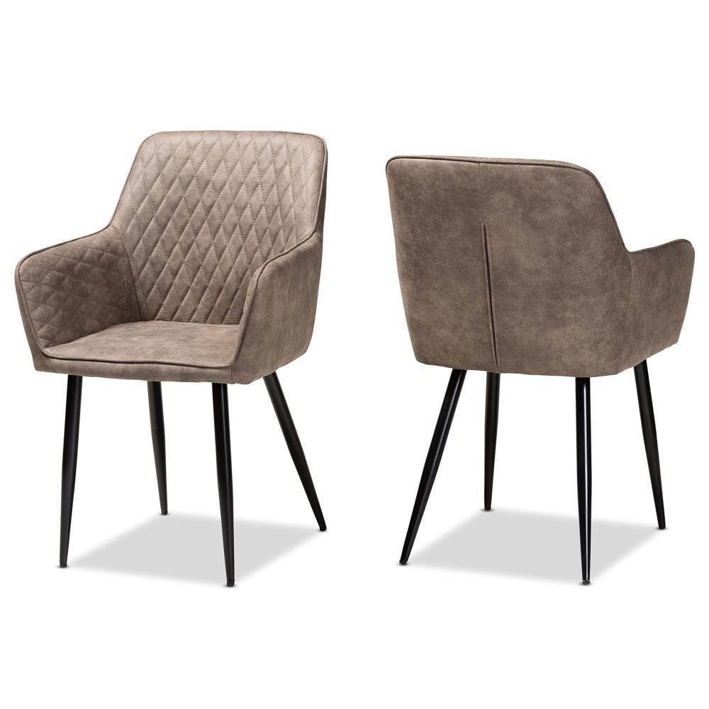 Set of 2 Belen Imitation Leather Upholstered Metal Dining Chairs - Baxton Studio: Quilted Back, Splayed Legs