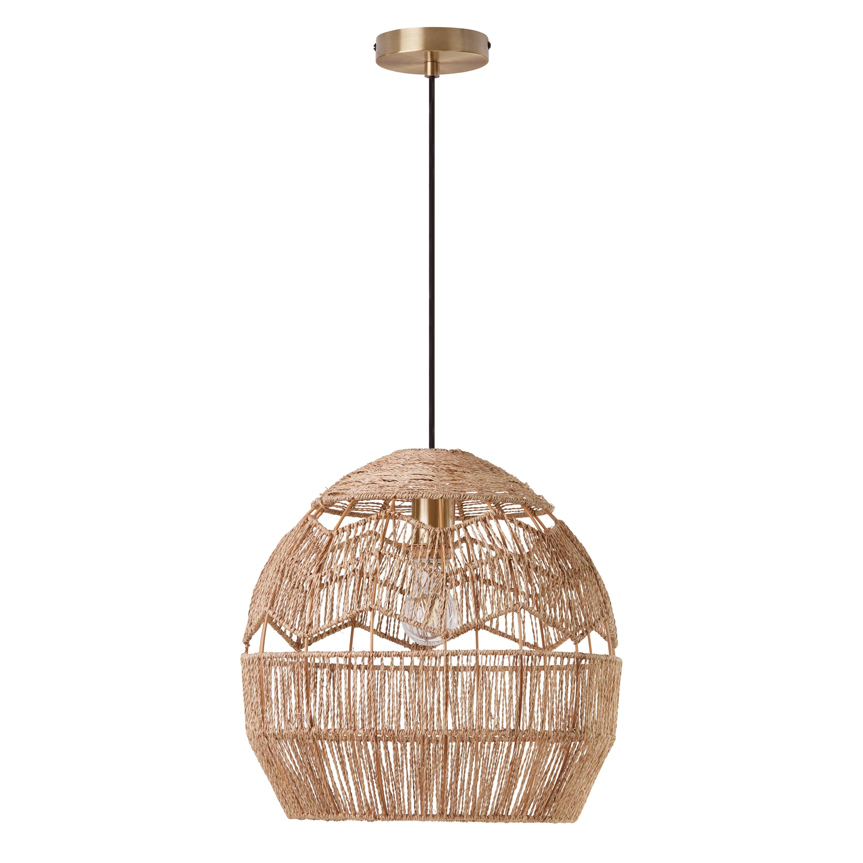 Mistana™ 15.5" Ames Metal and Woven Hemp Rope Hanging Pendant, Brown