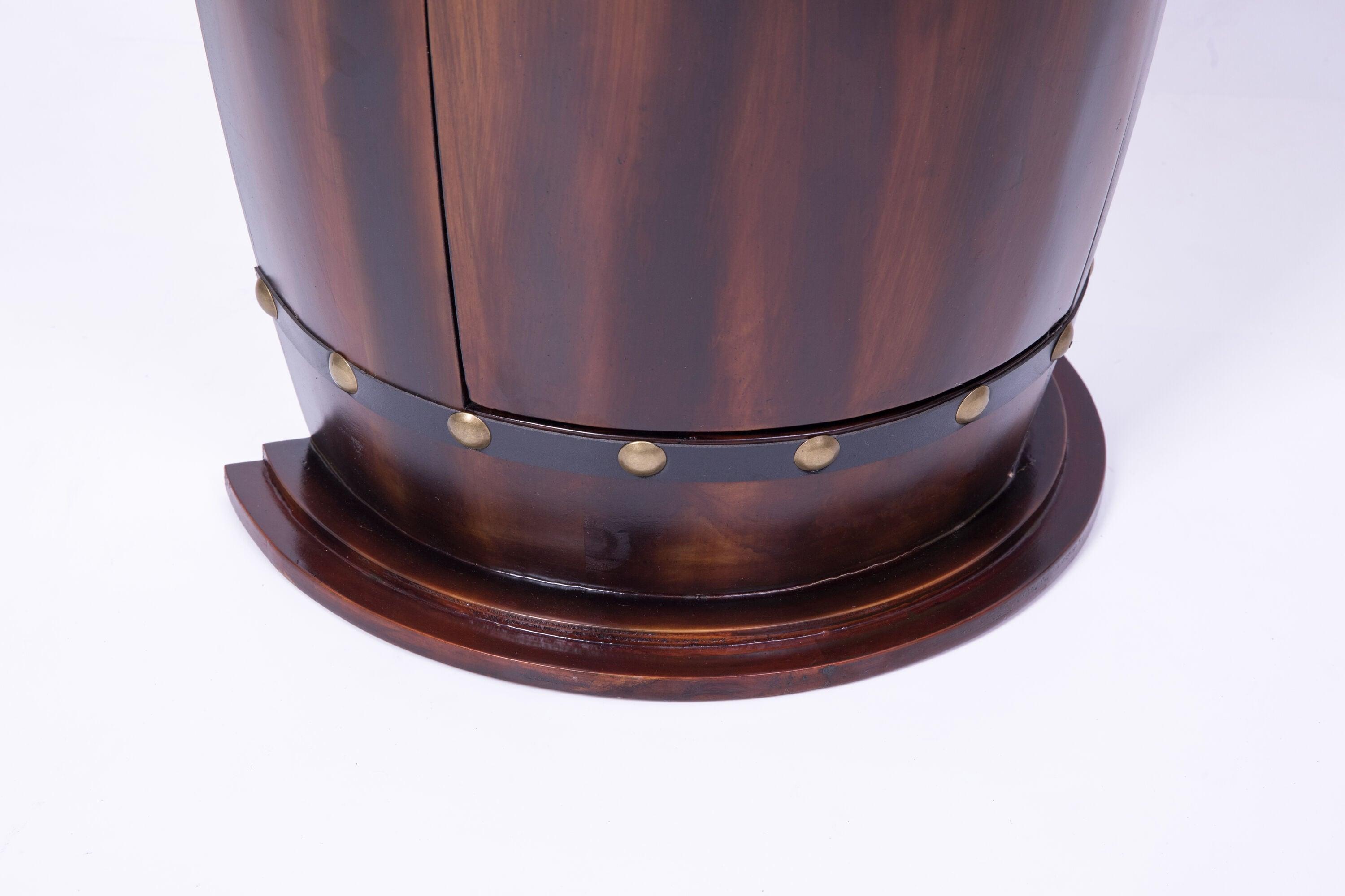 Vintiquewise Rustic Lockable Barrel Shaped Wine Bar Cabinet Wooden End Table