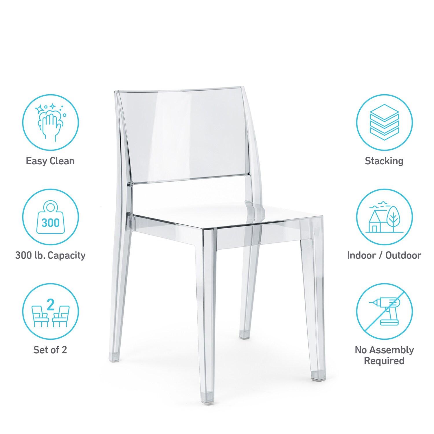 WRGHOME Palermo Modern Outdoor/Indoor Plastic Resin Stacking Patio Dining Chairs (Set of 2) - CLEAR