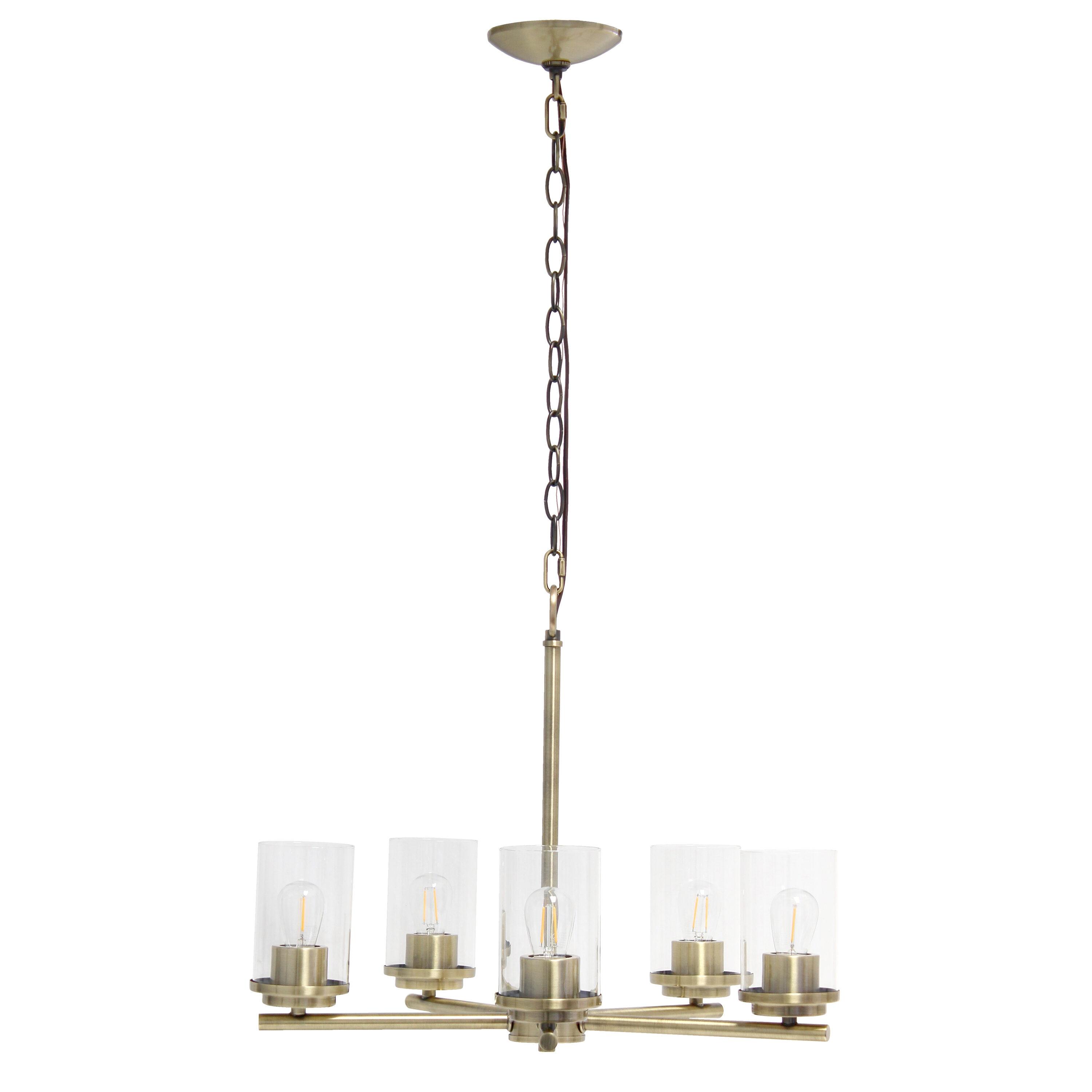 5-Light 20.5" Classic Contemporary Clear Glass/Metal Hanging Pendant Brass - Lalia Home: UL Listed, Adjustable Height