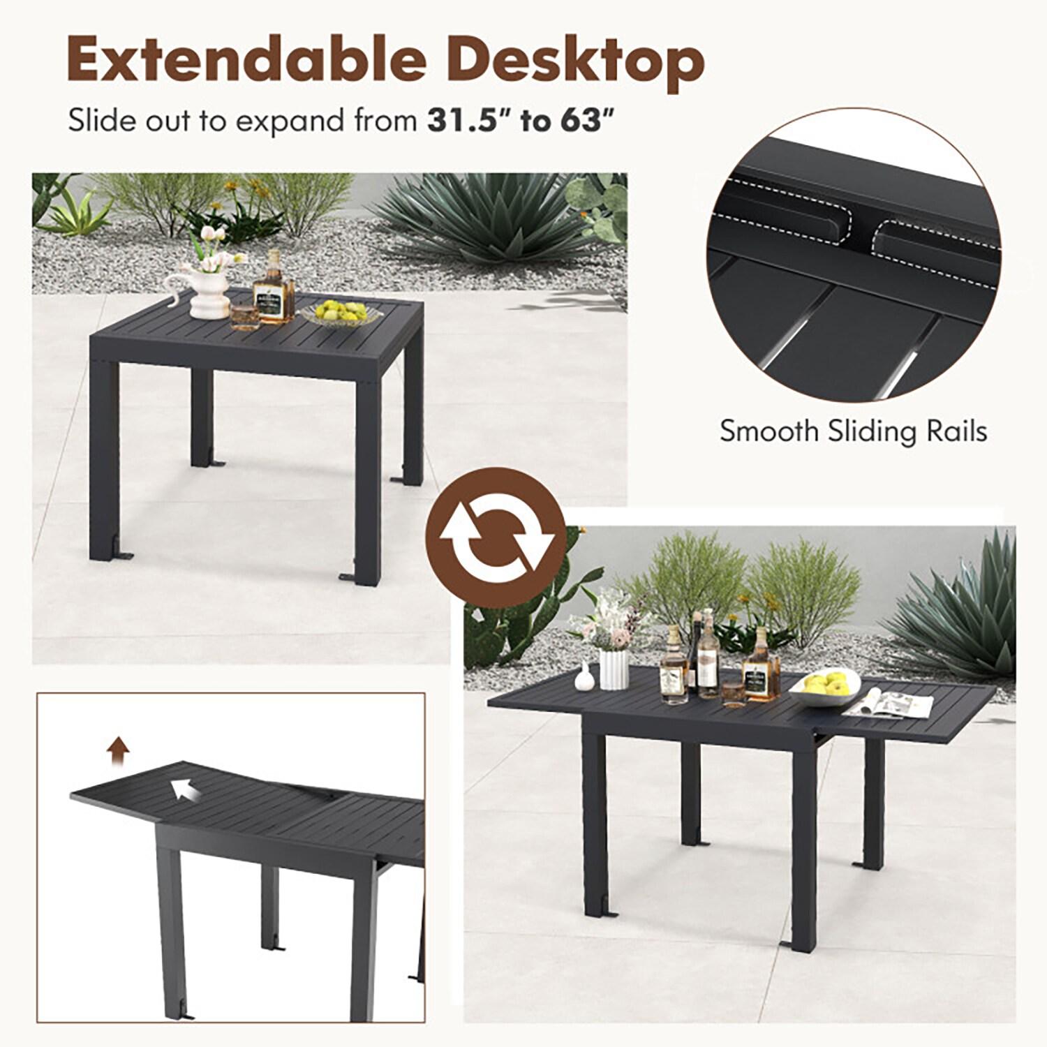 Yardi Yard Outdoor Dining Table Set with Sturdy Metal Frame, Table with Adjustable Footpads and 4 Chairs with Curved Armrests, Dining Table Set for Outdoor as Garden, Patio, Gray