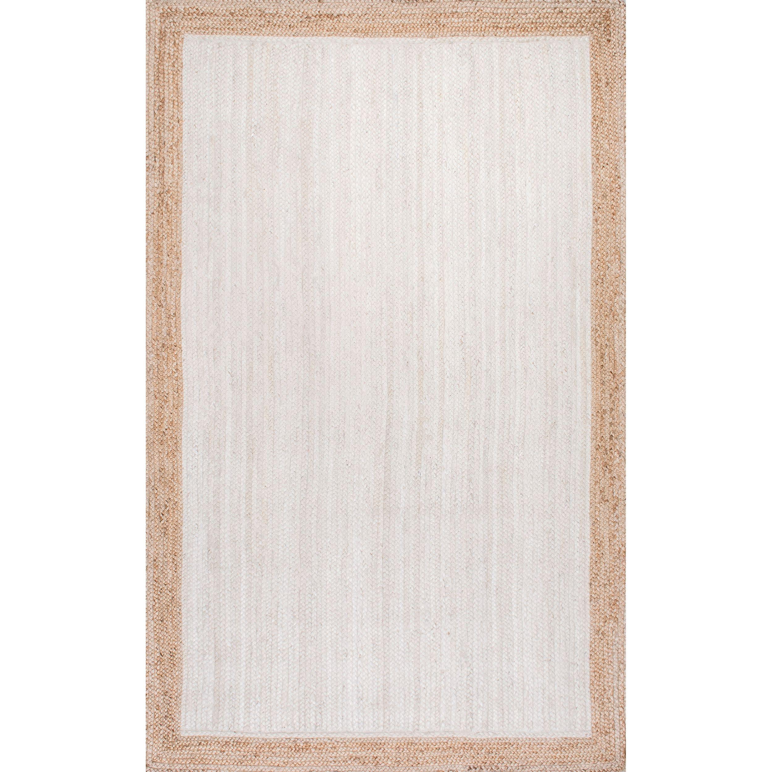 Handmade Braided Jute Rectangular Rug - White, 6' x 9'