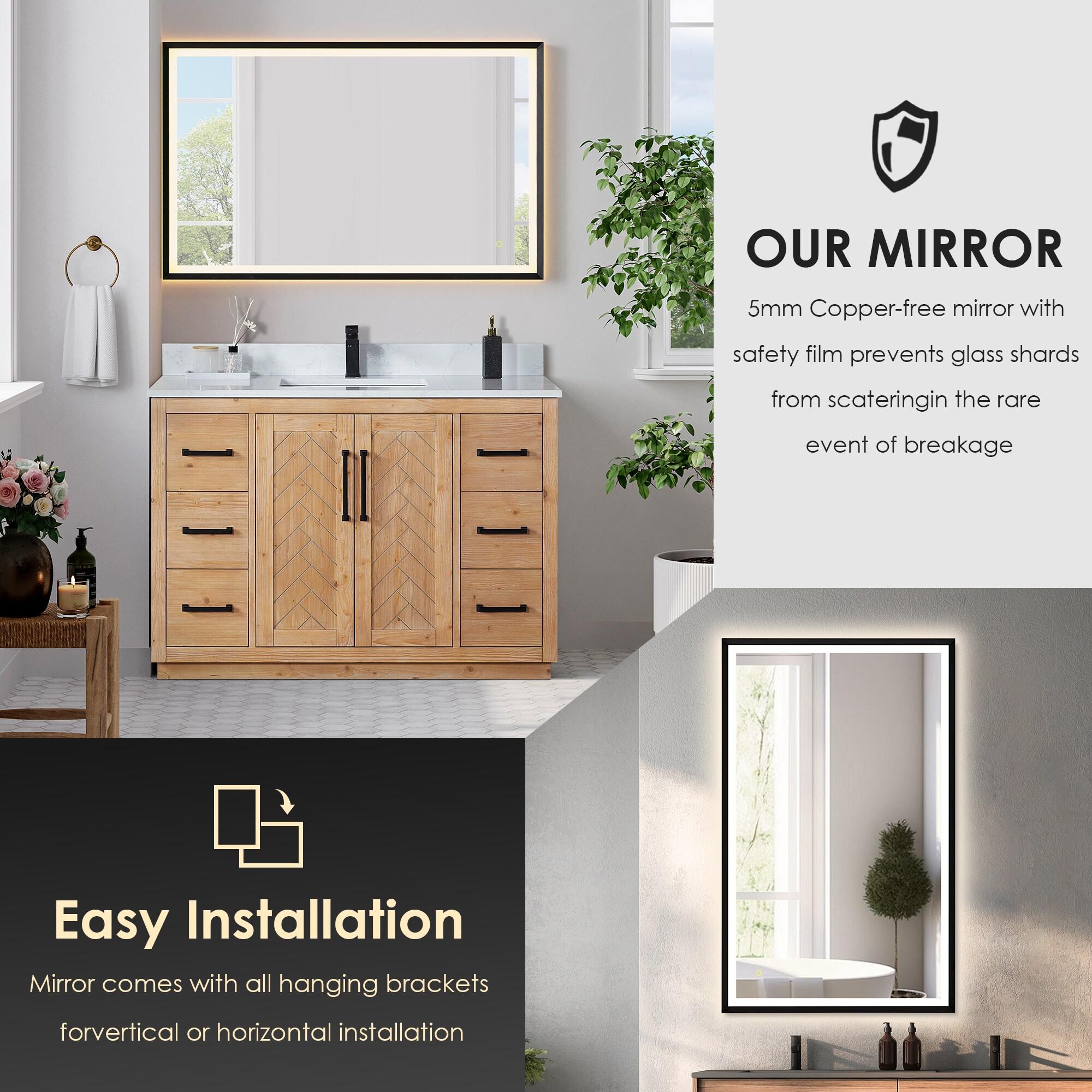 Anais 48" Wood Vanity in Light Brown with White Composite Stone Top with Mirror