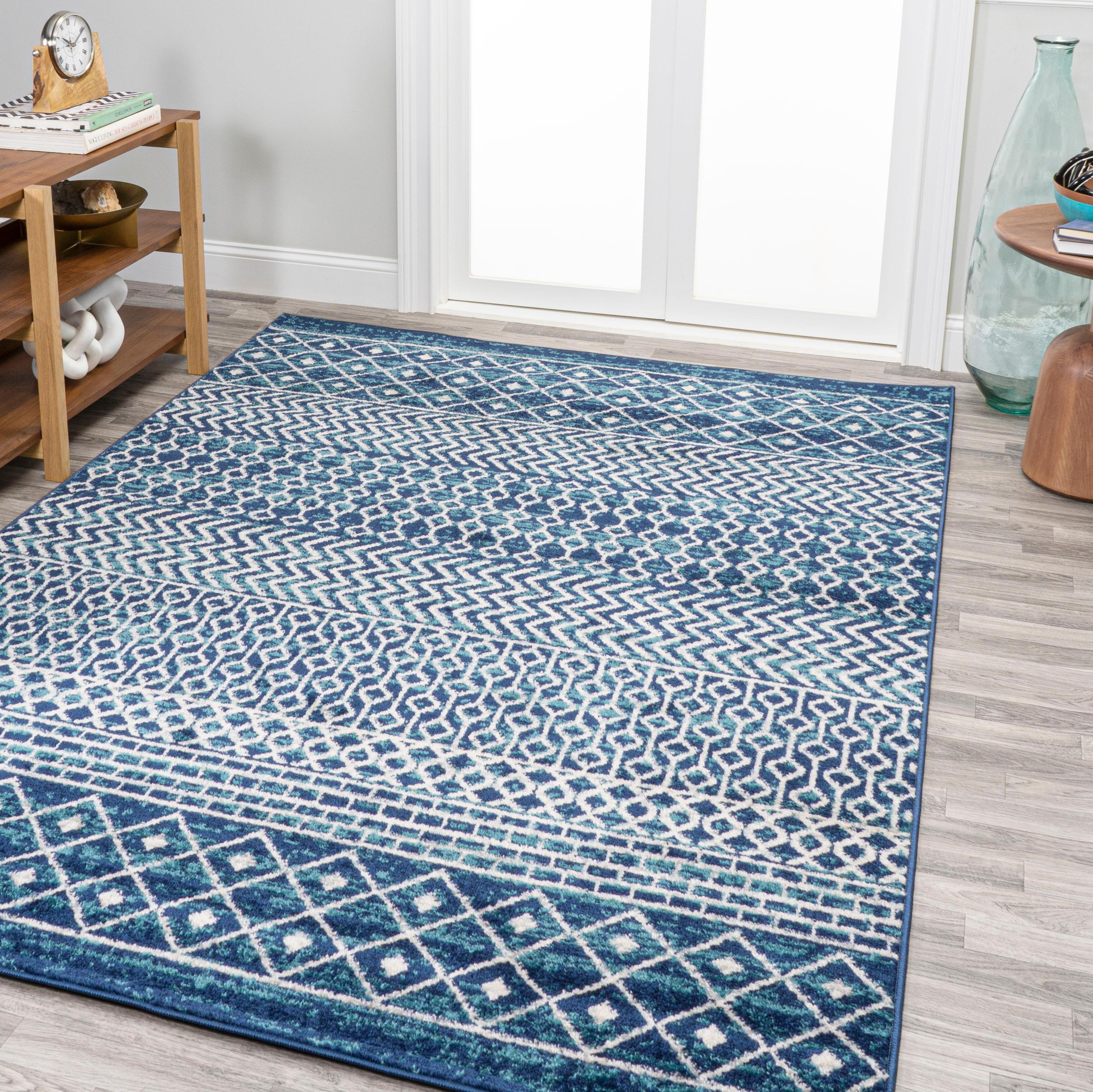 5' x 8' Arta Moroccan Vintage Geometric Rug Area Rug, Navy/Cream - JONATHAN Y