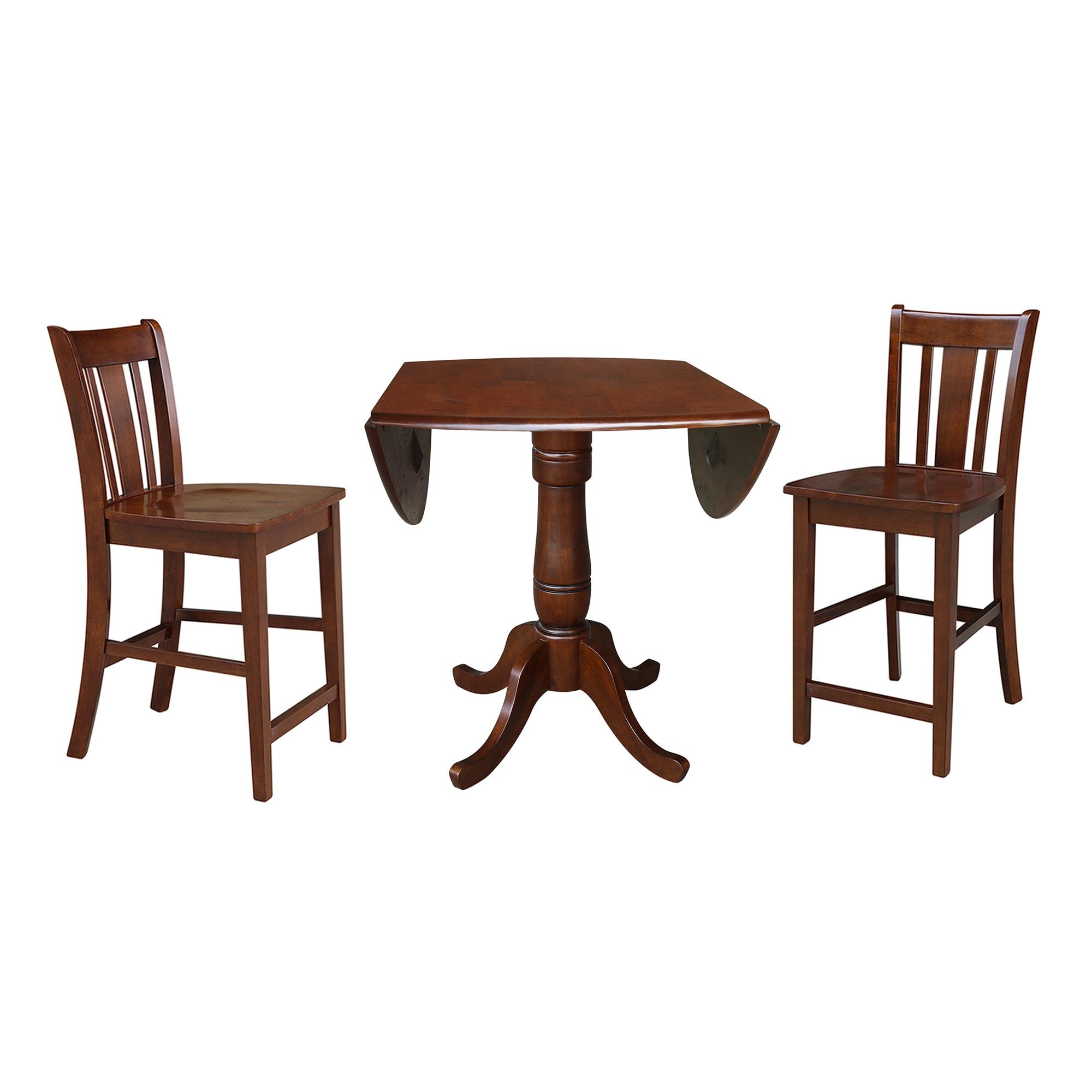 International Concepts 42 inches Round Pedestal Gathering Height Table with Two Counter Height Stools, Espresso