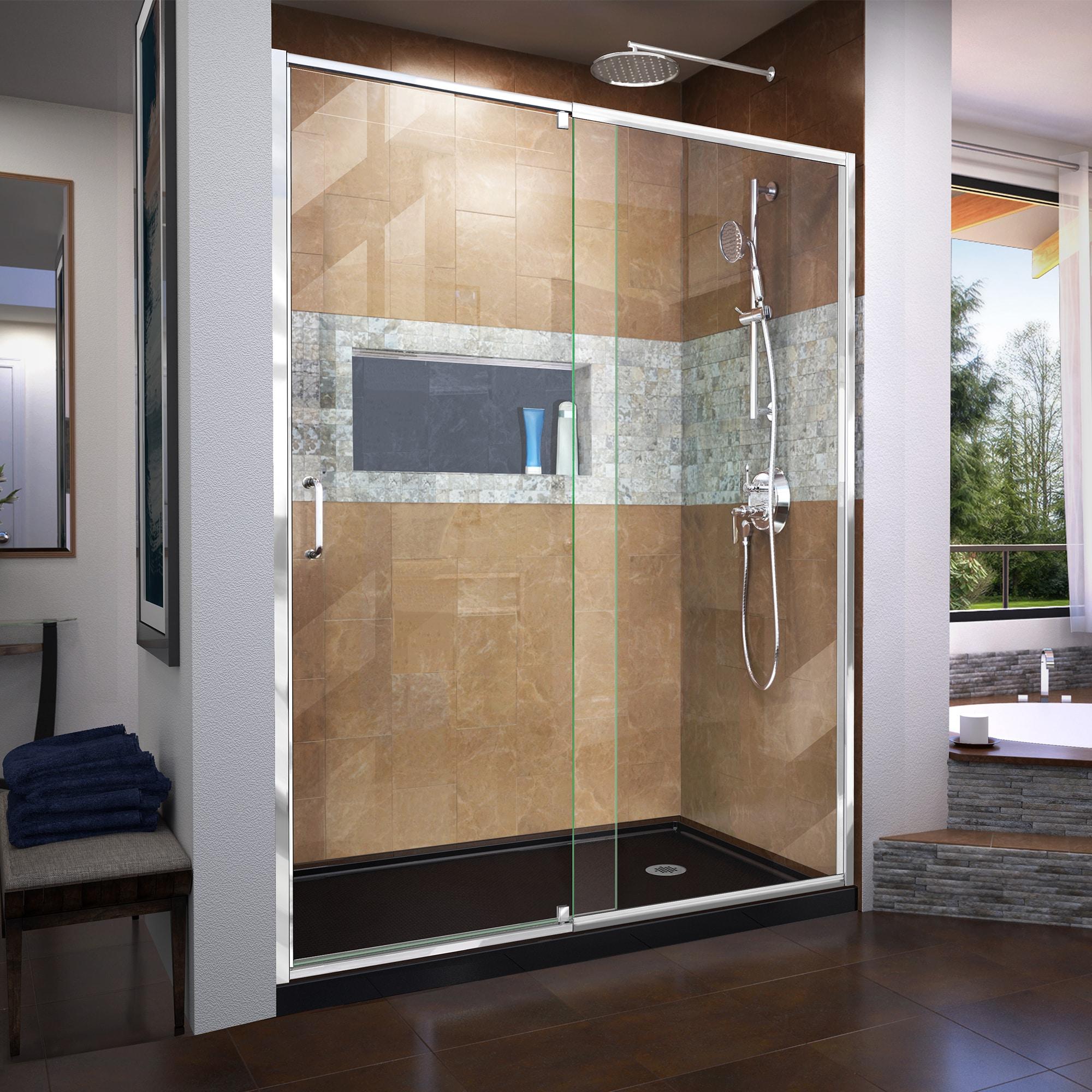 Flex 44" W x 72" H Pivot Semi-Frameless Pivot Shower Door with Clearmax Technology
