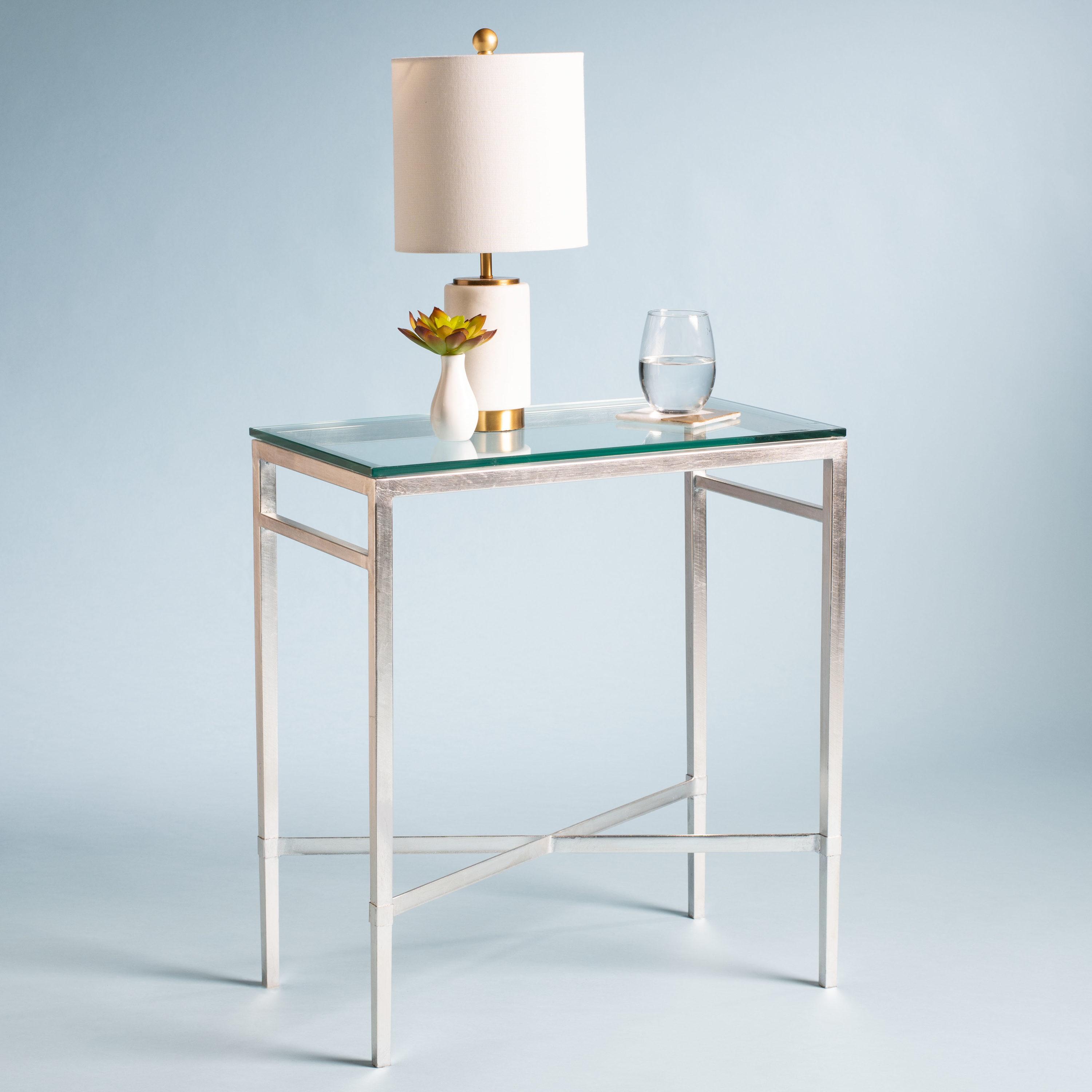 Viggo Antique Silver Glass Side Table - AMH8300B - Silver/Glass - Safavieh Couture