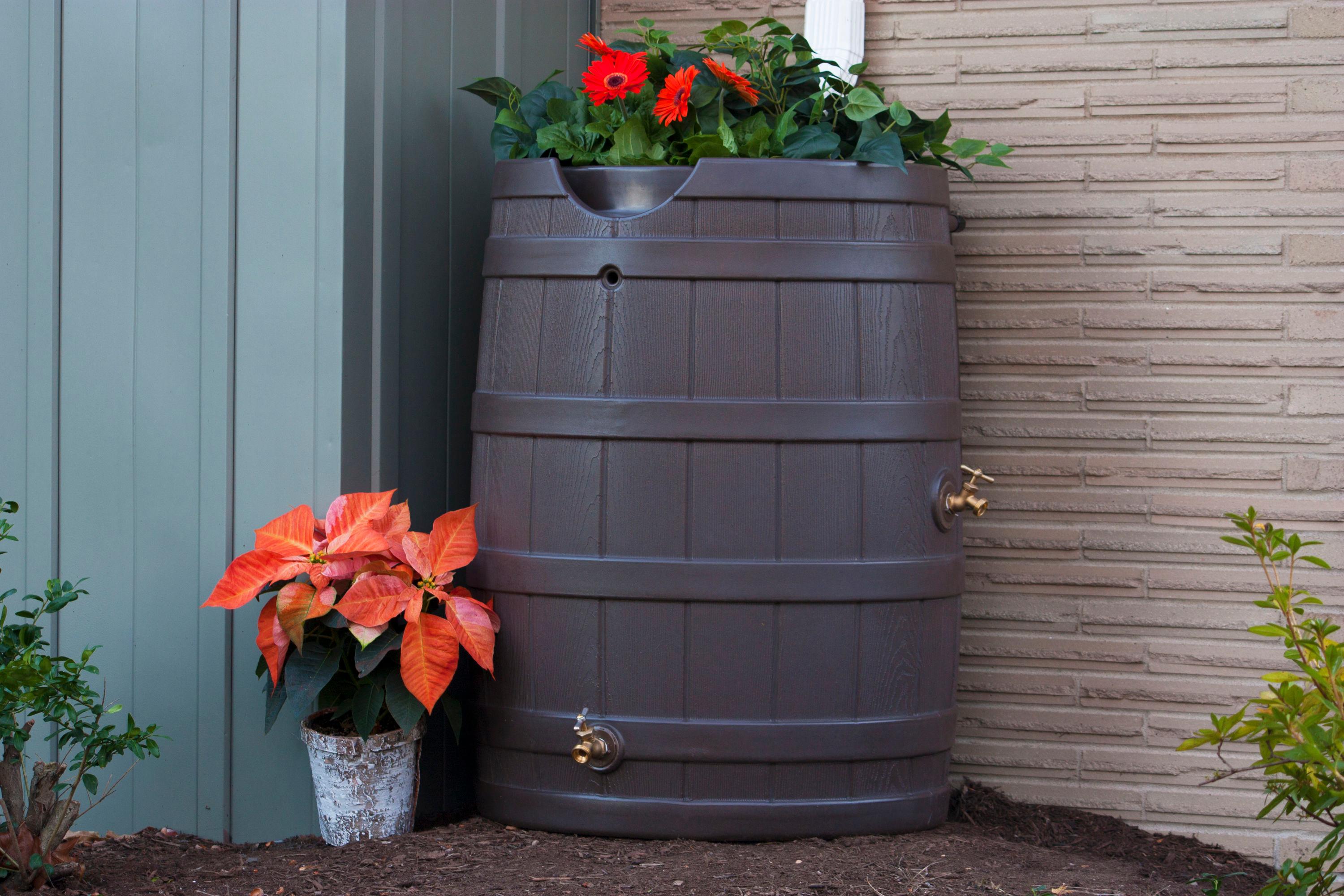 Good Ideas 65 Gallons Plastic Drainable Dual Overflow Planter Rain Barrel