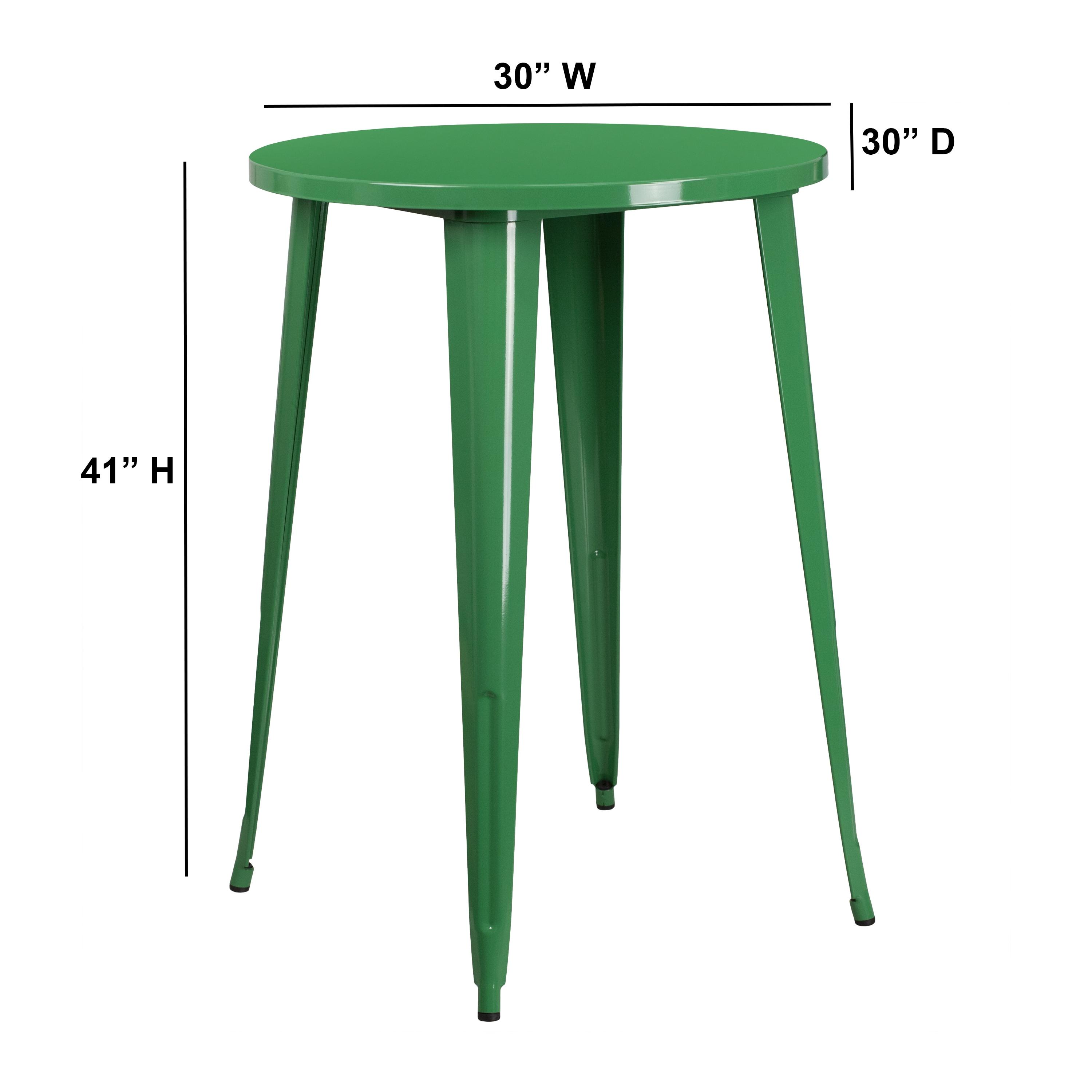 Flash Furniture Commercial Grade 30" Round Green Metal Indoor-Outdoor Bar Height Table
