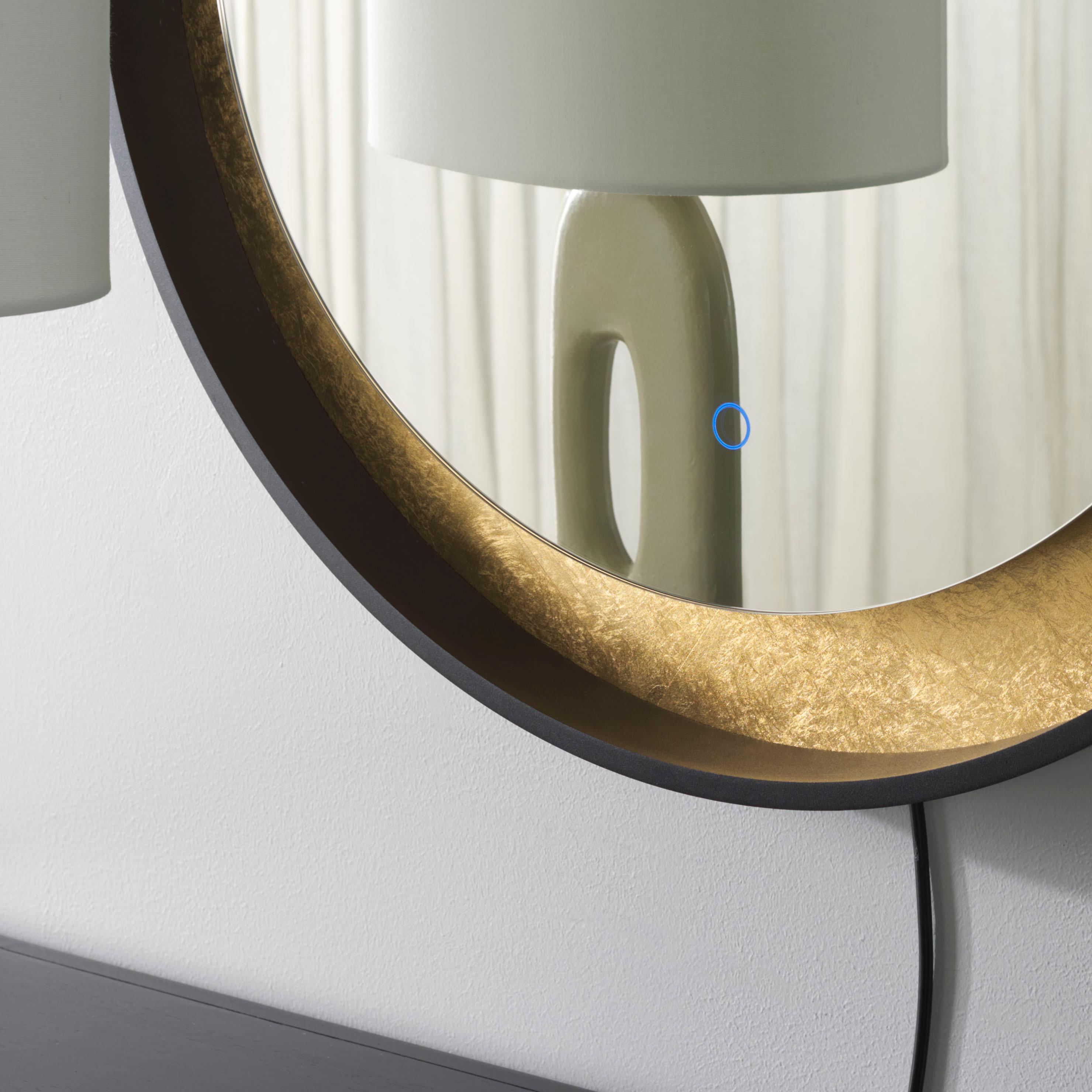 SAFAVIEH Erdem 30 Inch Aluminum Led Mirror, Black/Gold Leaf