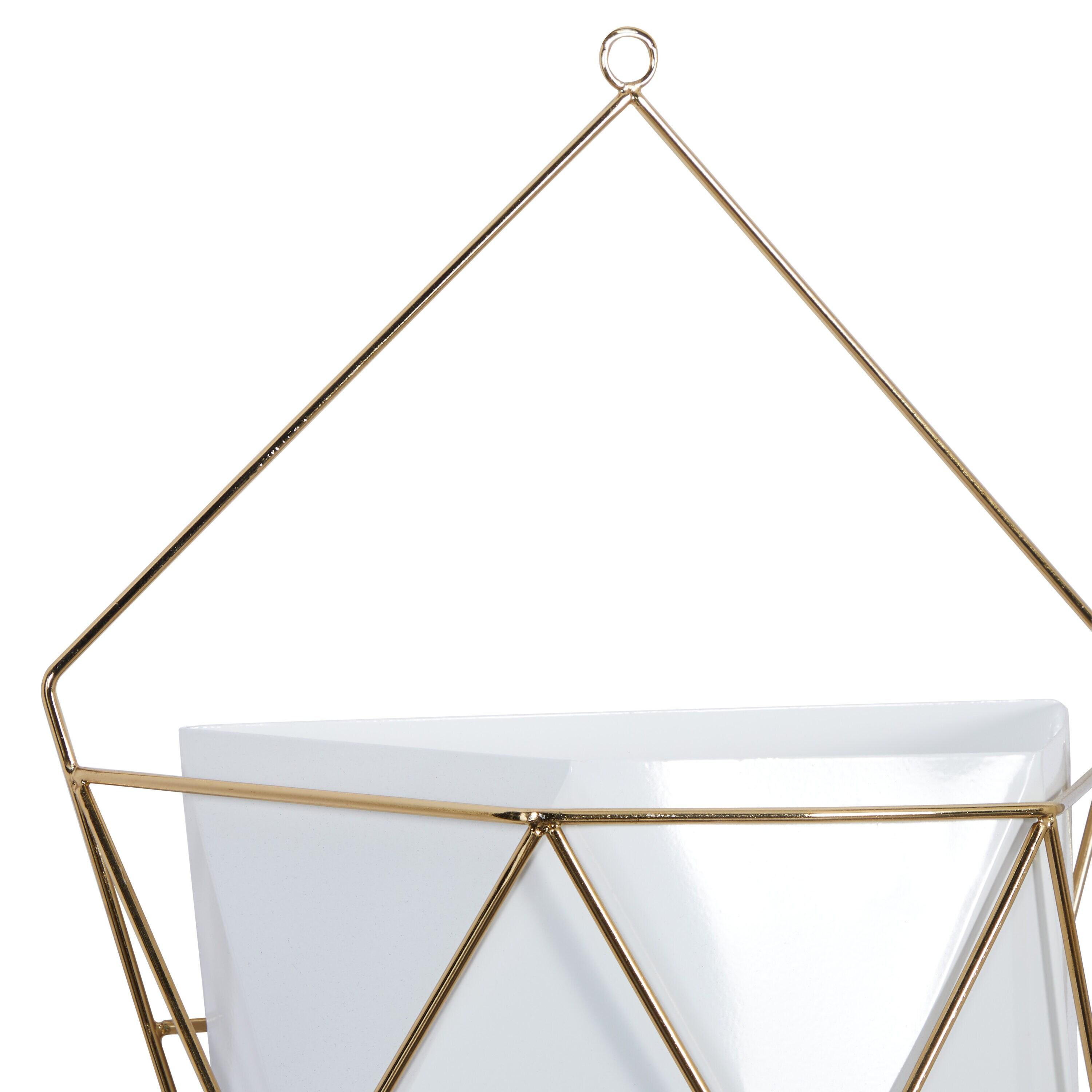 Geometric Gold And White Metal Wall Planters, Set Of 2: 12", 15"