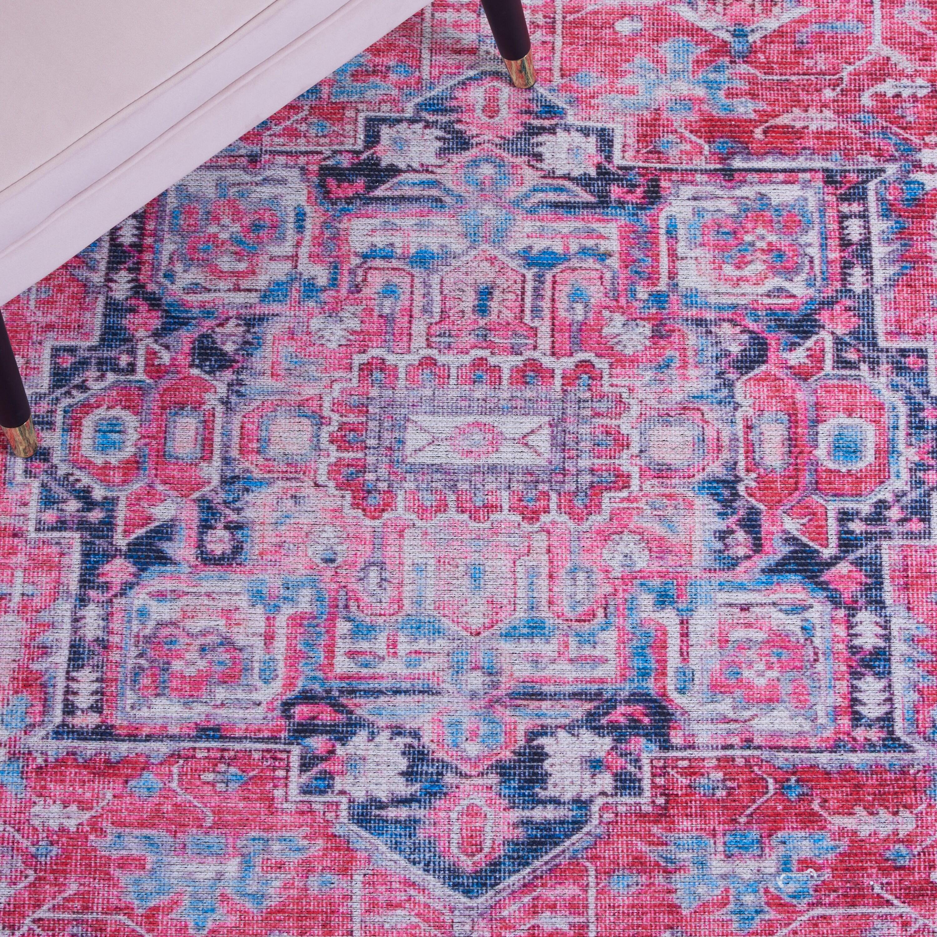 Serapi Red and Navy 9' x 12' Washable Wool Blend Area Rug